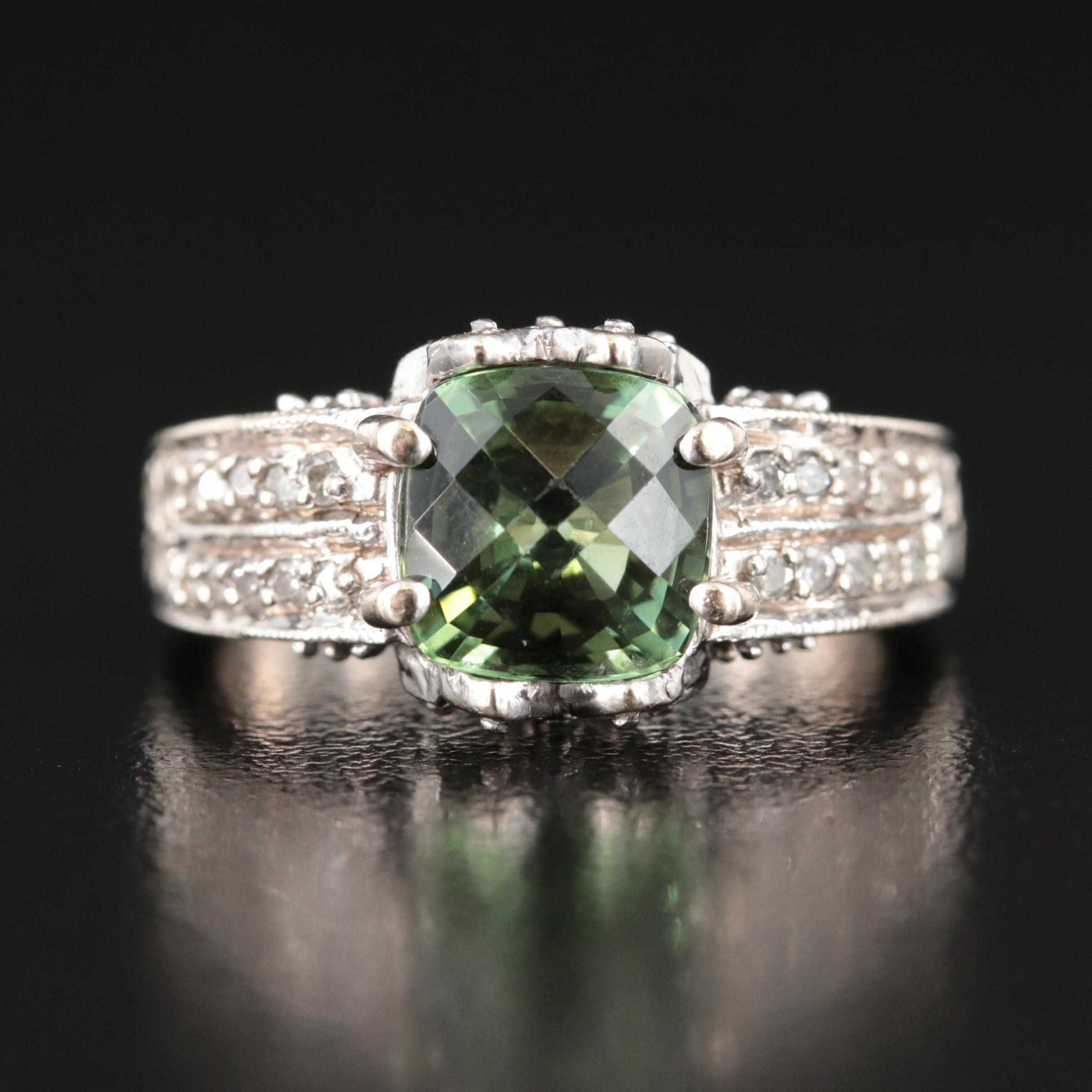 14K Tourmaline and Diamond Ring with Floral Accents