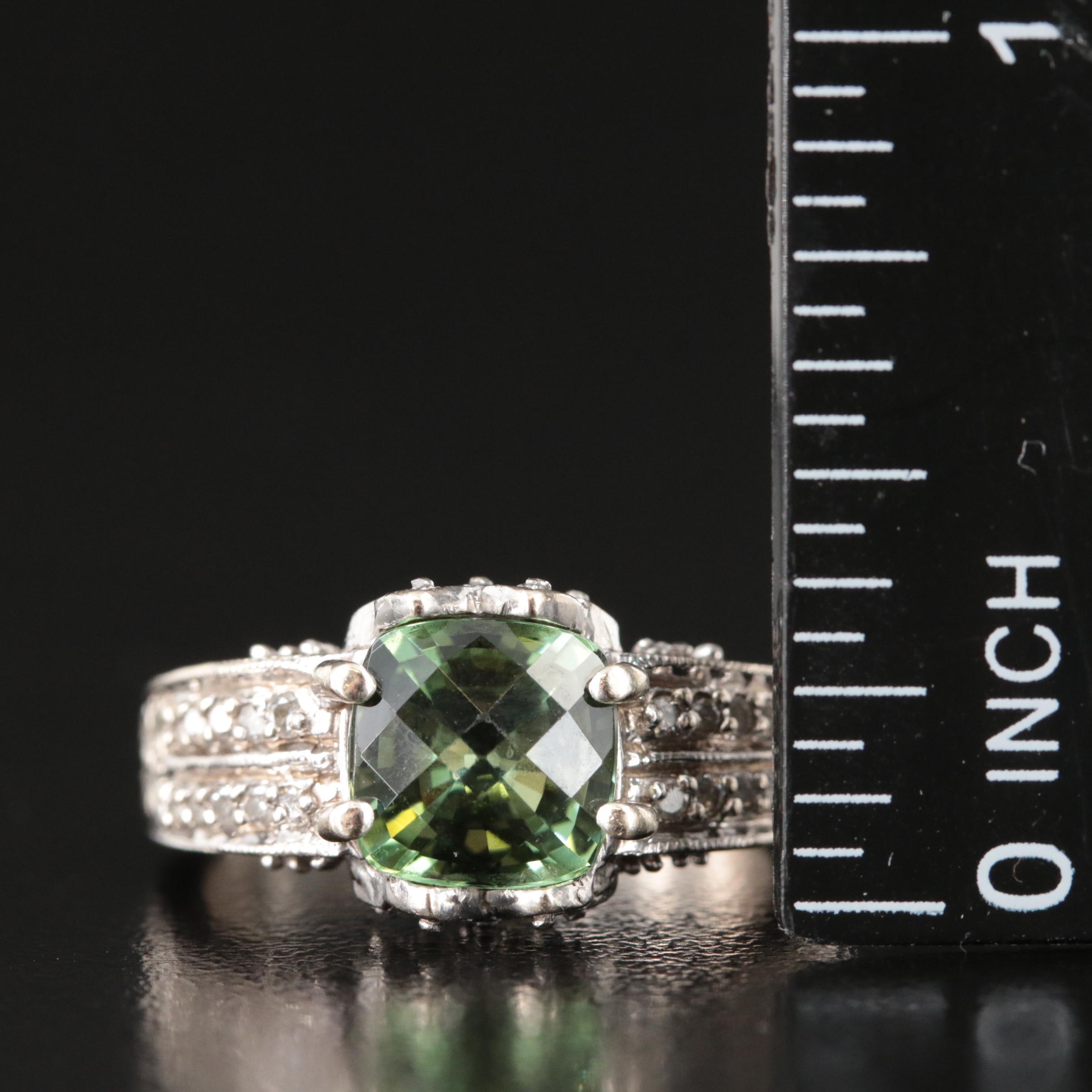 14K Tourmaline and Diamond Ring with Floral Accents