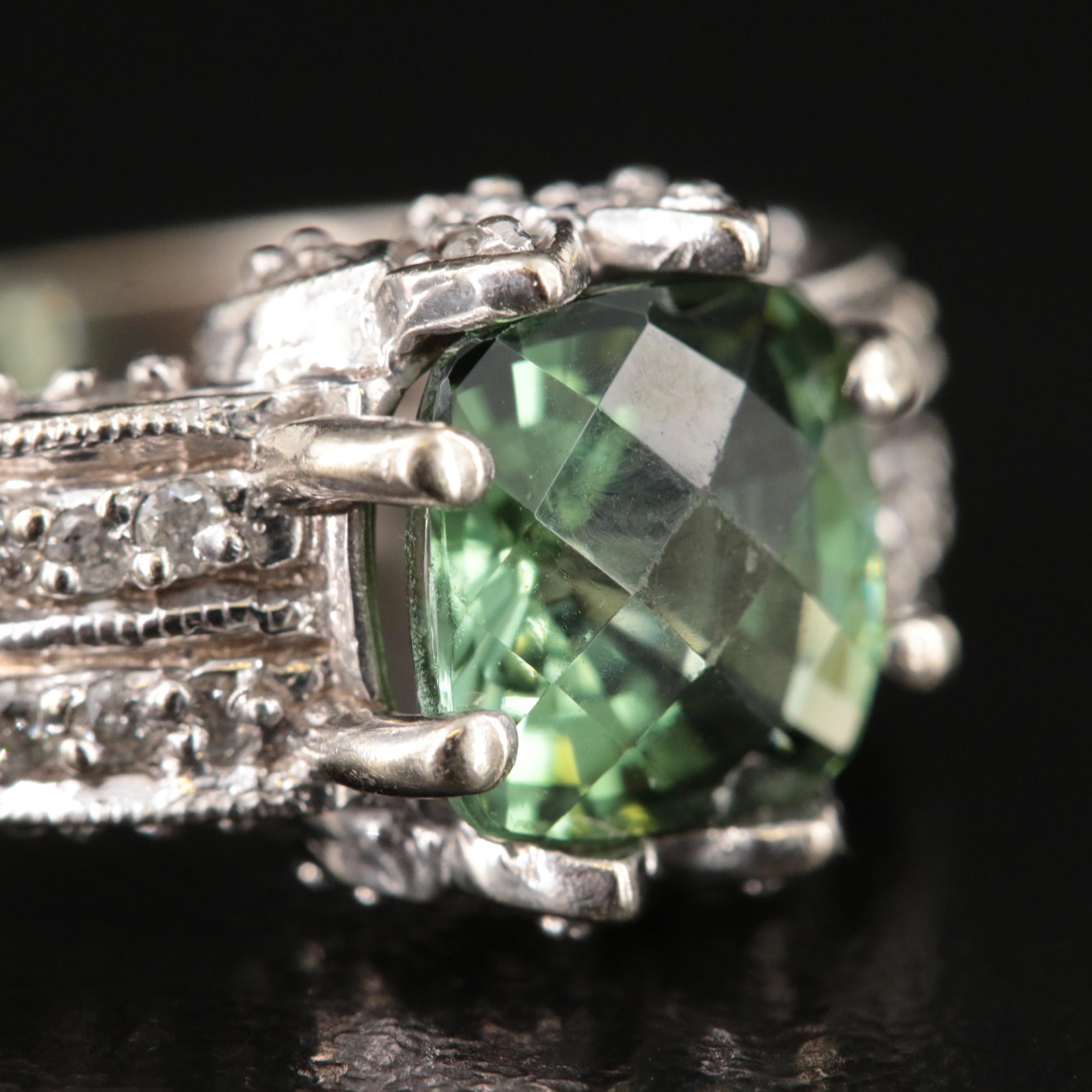 14K Tourmaline and Diamond Ring with Floral Accents