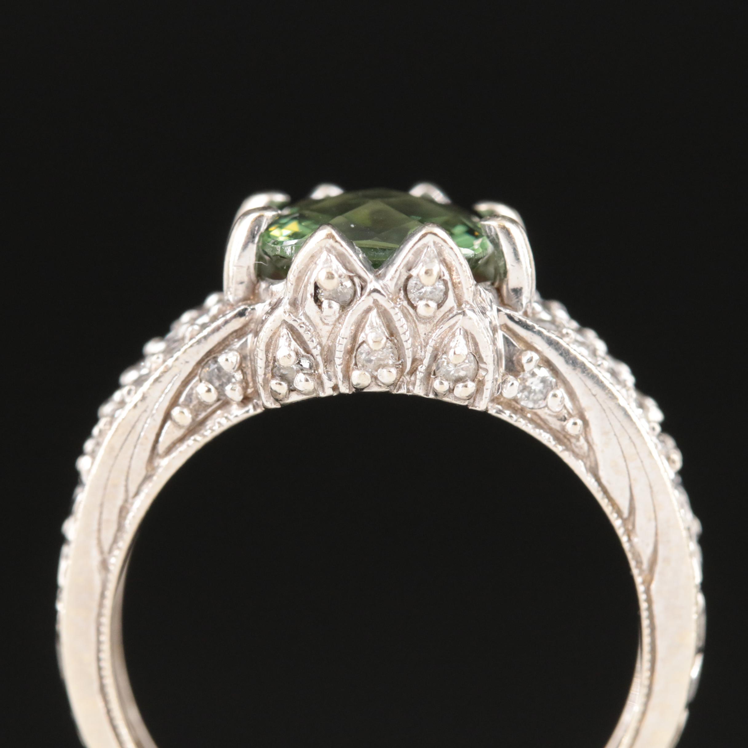 14K Tourmaline and Diamond Ring with Floral Accents
