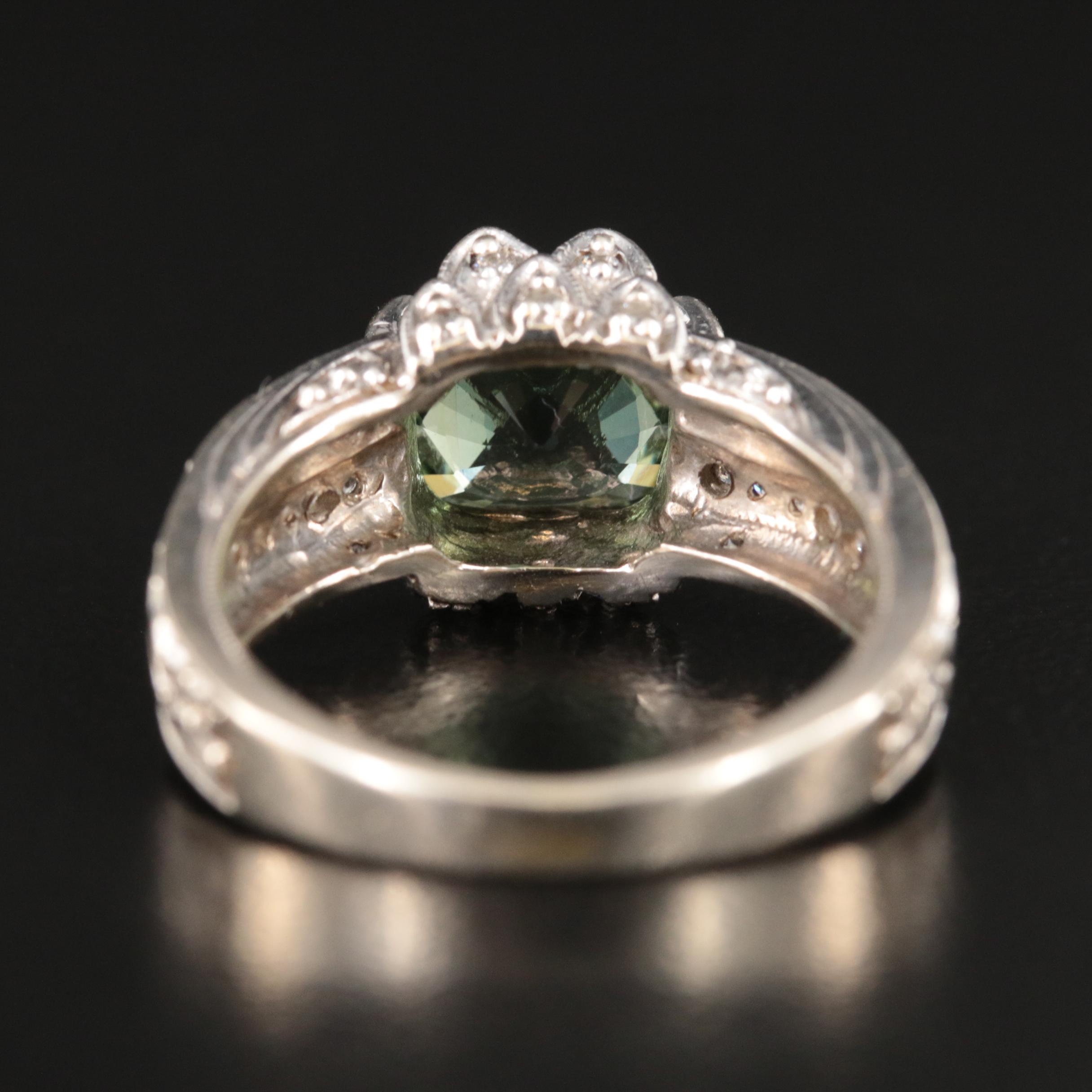 14K Tourmaline and Diamond Ring with Floral Accents