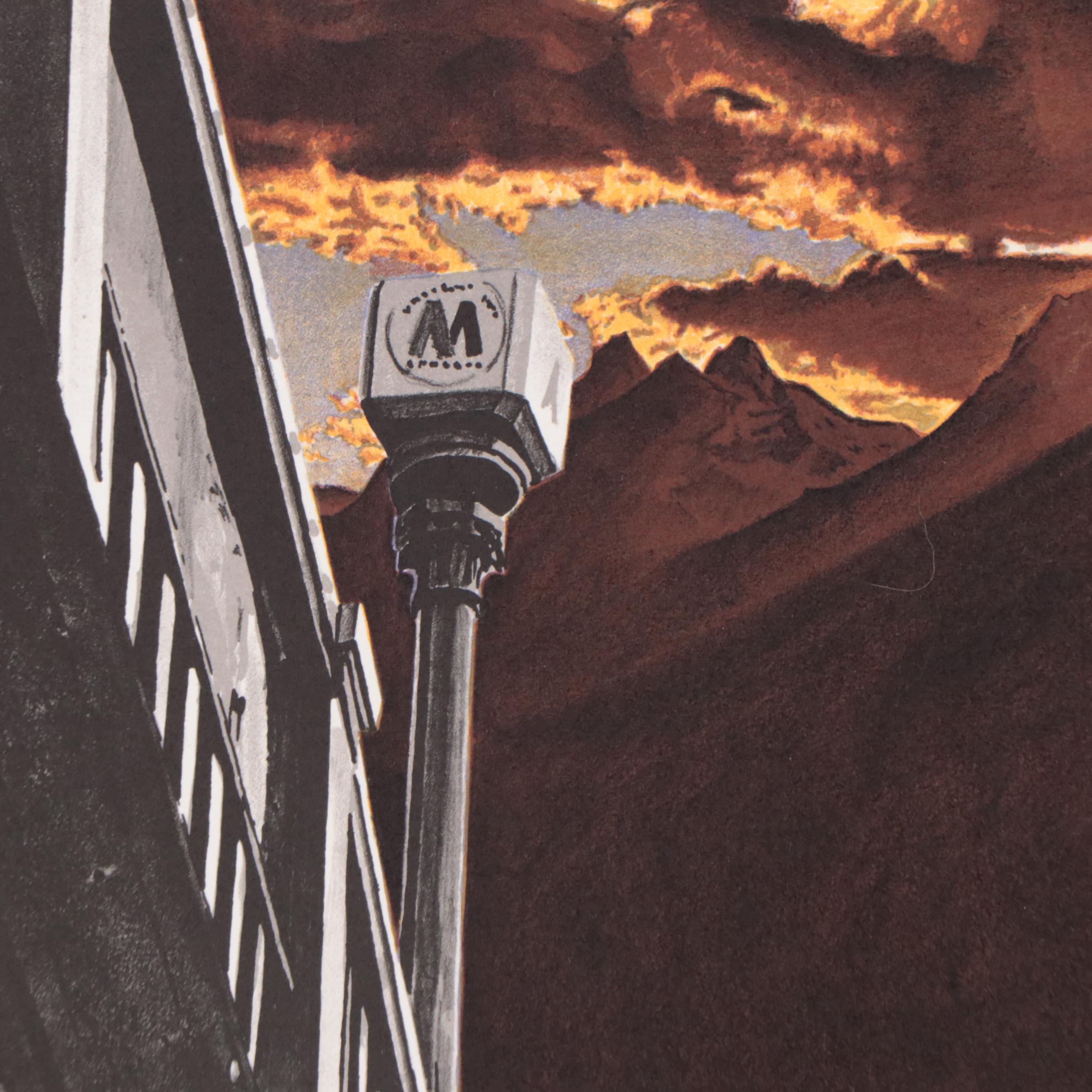 Michael Knigin Color Lithograph "Cityscape with Tetons," 1978