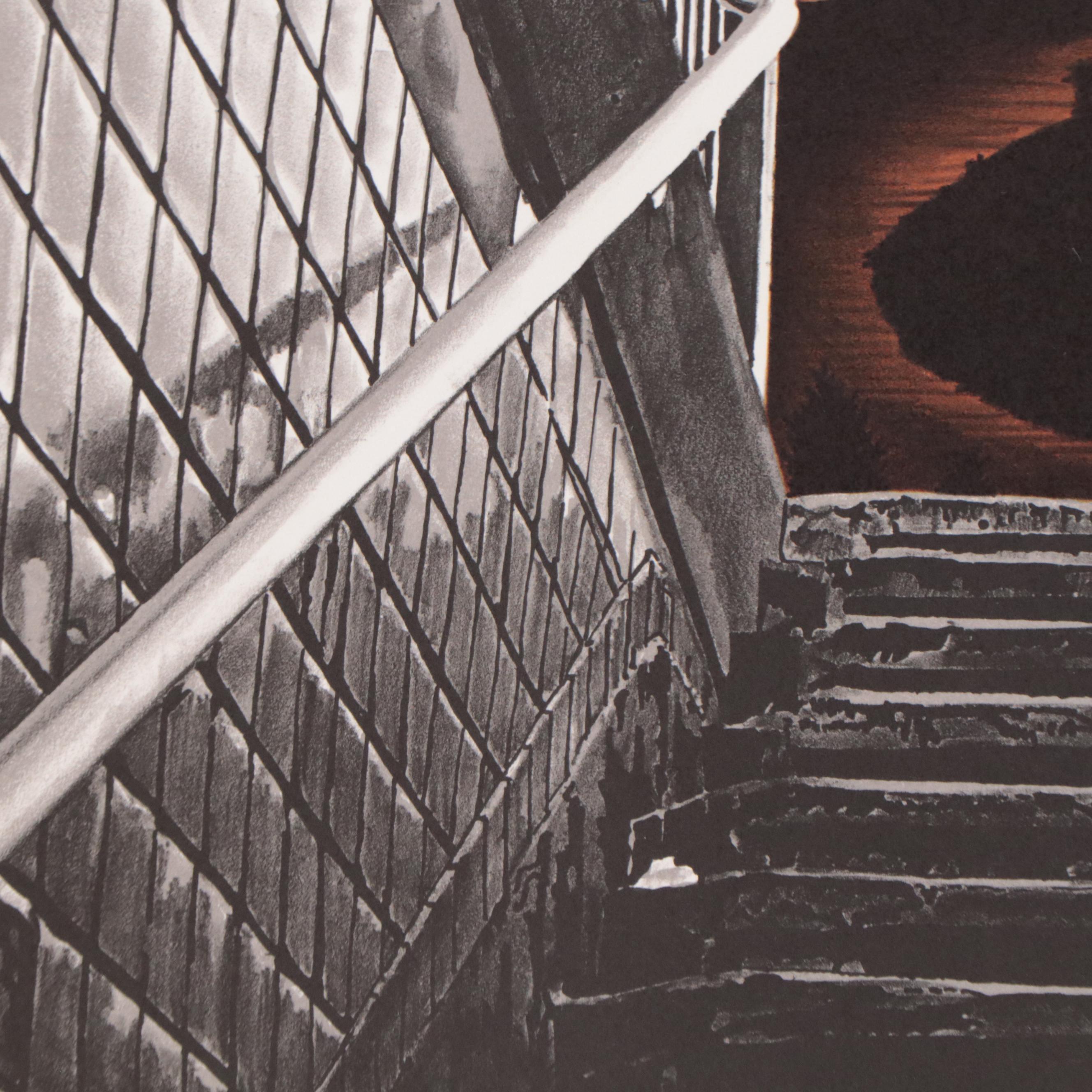 Michael Knigin Color Lithograph "Cityscape with Tetons," 1978