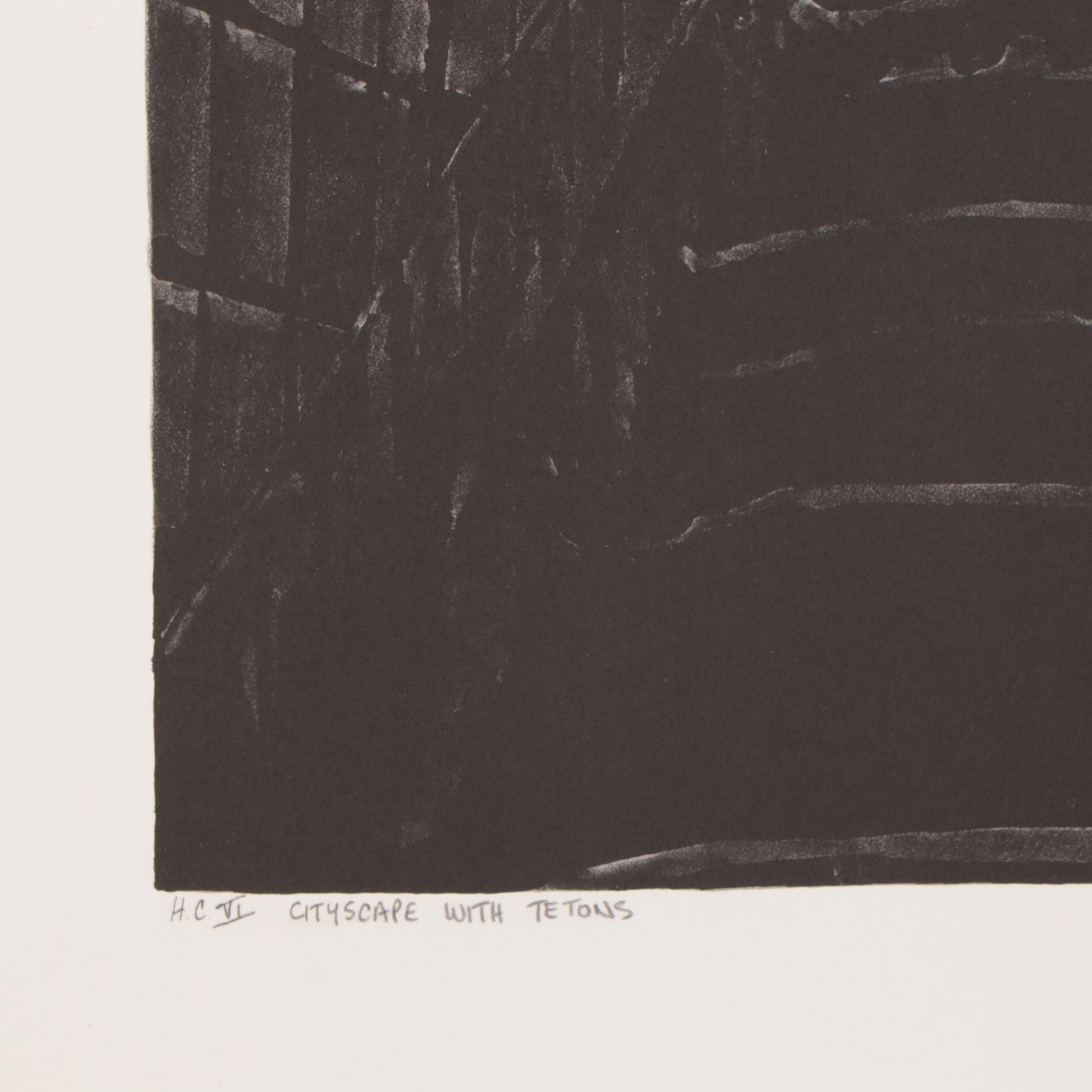 Michael Knigin Color Lithograph "Cityscape with Tetons," 1978