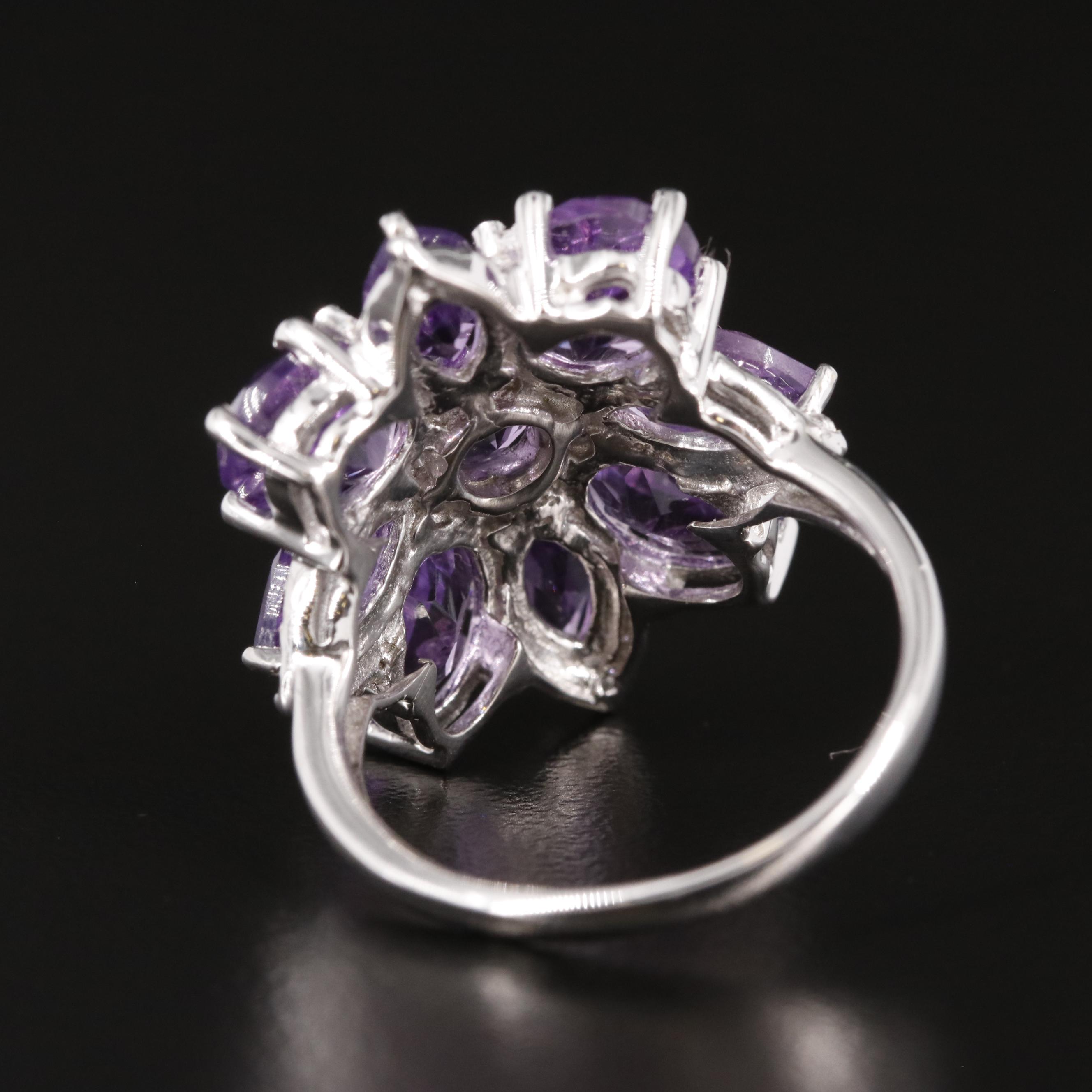Sterling Amethyst and White Topaz Cluster Ring