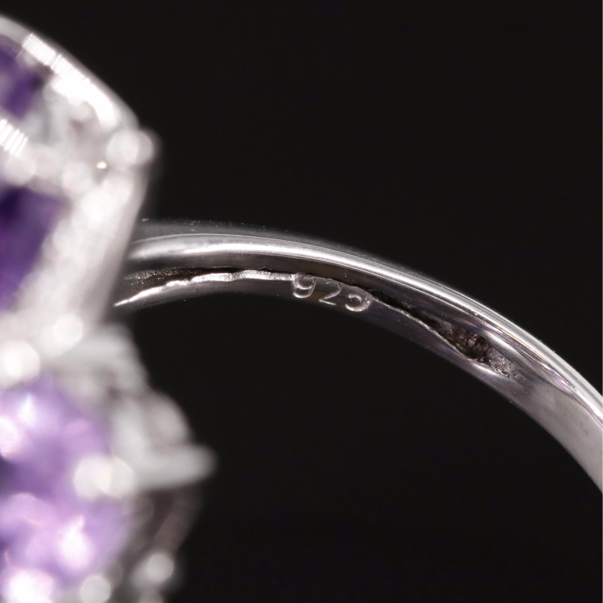 Sterling Amethyst and White Topaz Cluster Ring