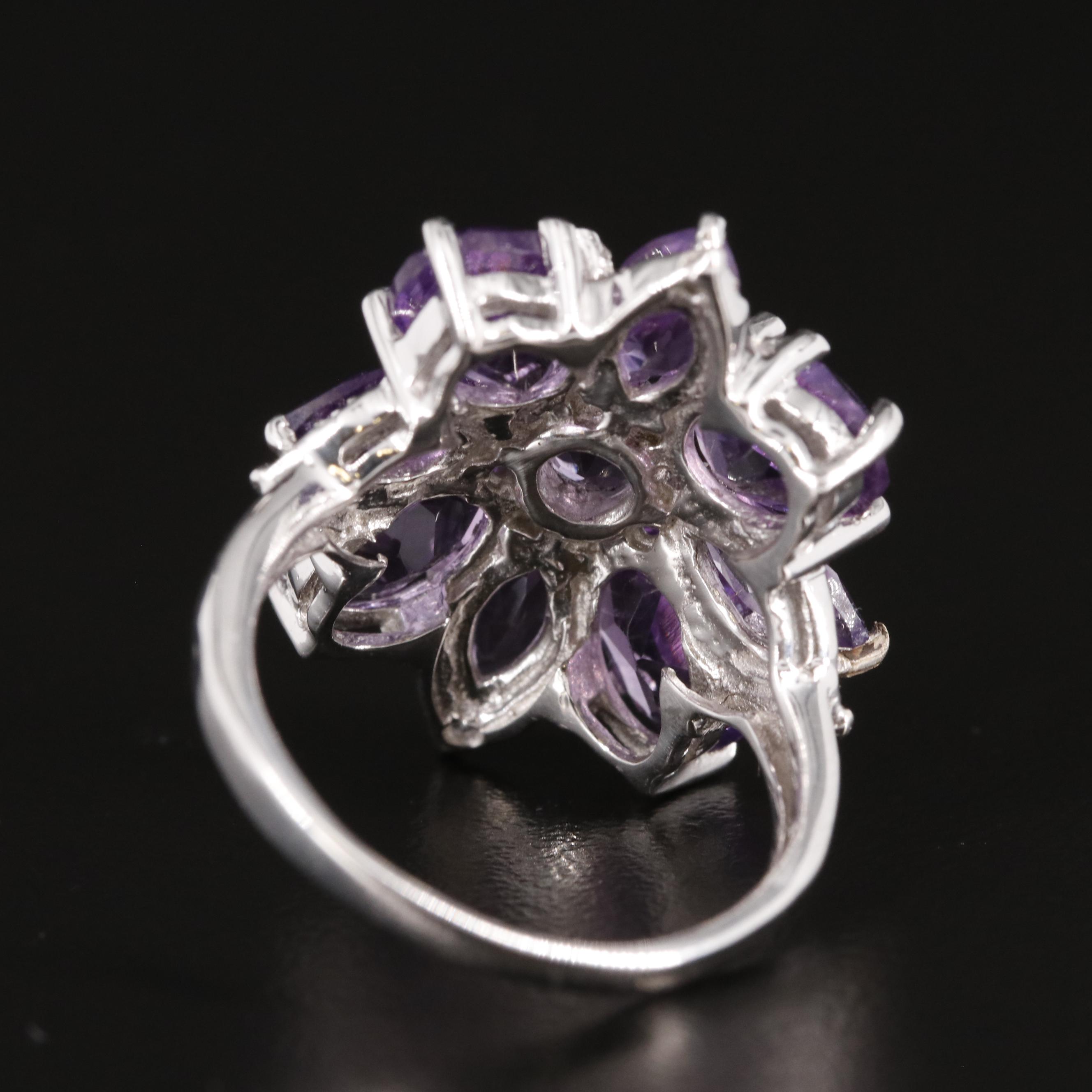 Sterling Amethyst and White Topaz Cluster Ring