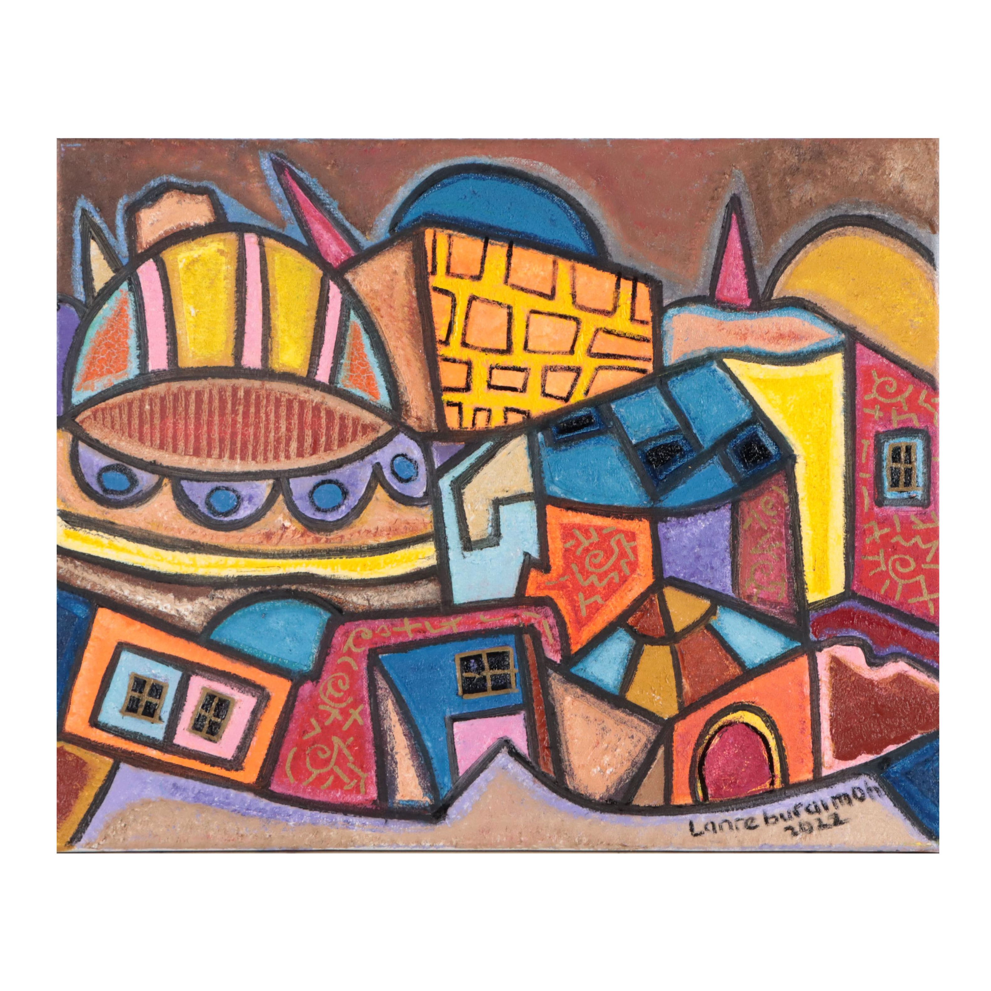 Lanre Buraimoh Oil Painting "Northern Houses," 2022
