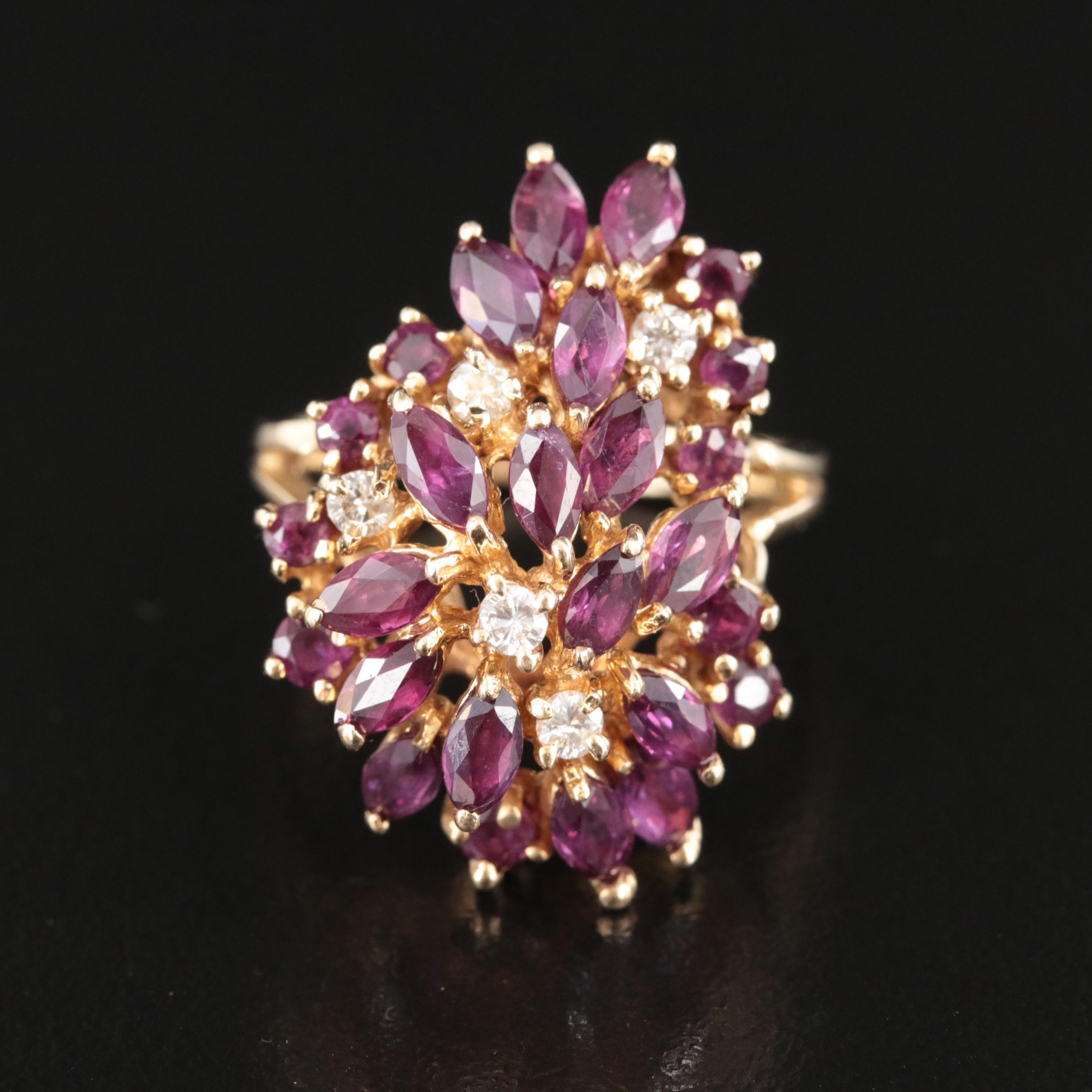 14K Sapphire and Diamond Cluster Ring