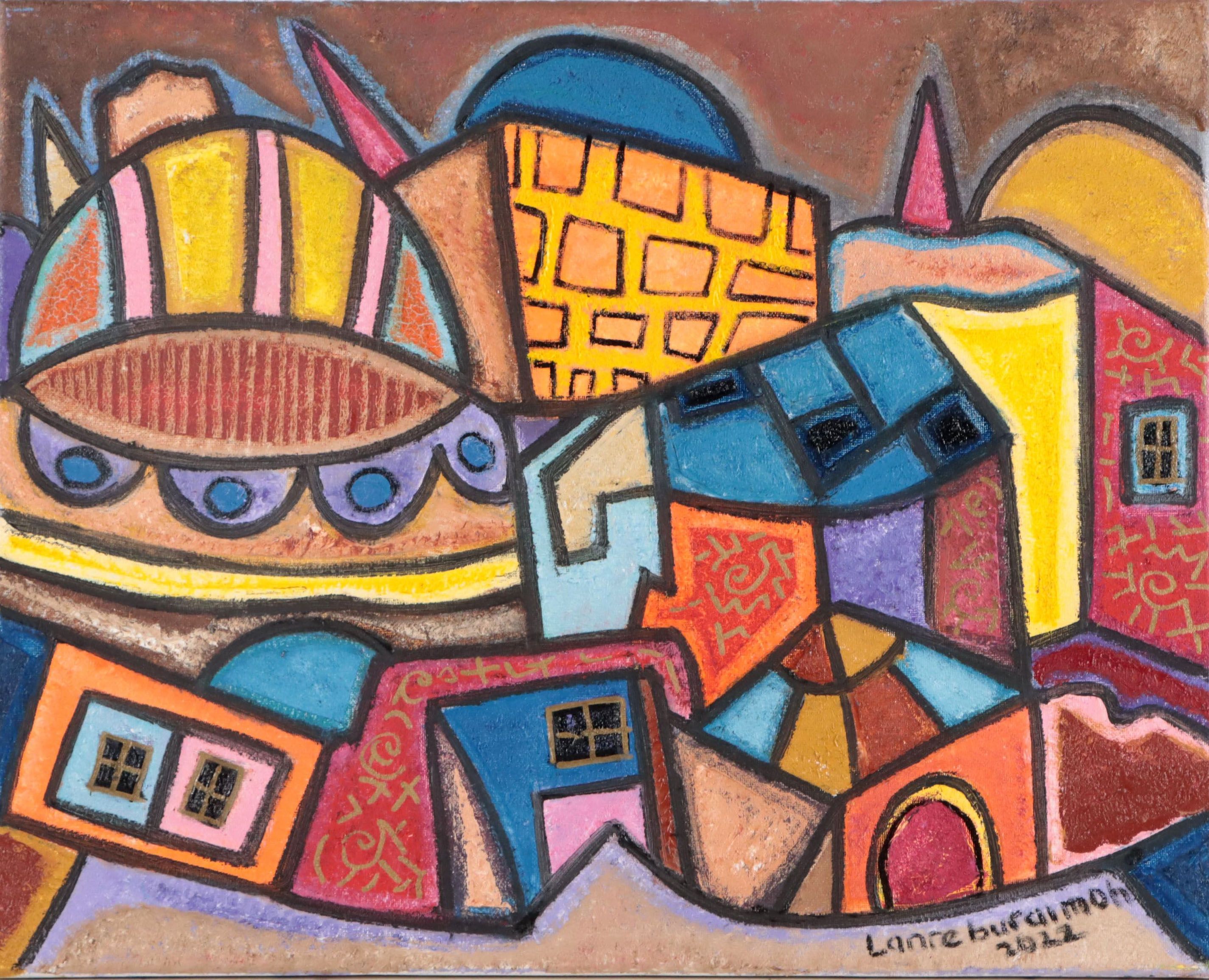 Lanre Buraimoh Oil Painting "Northern Houses," 2022