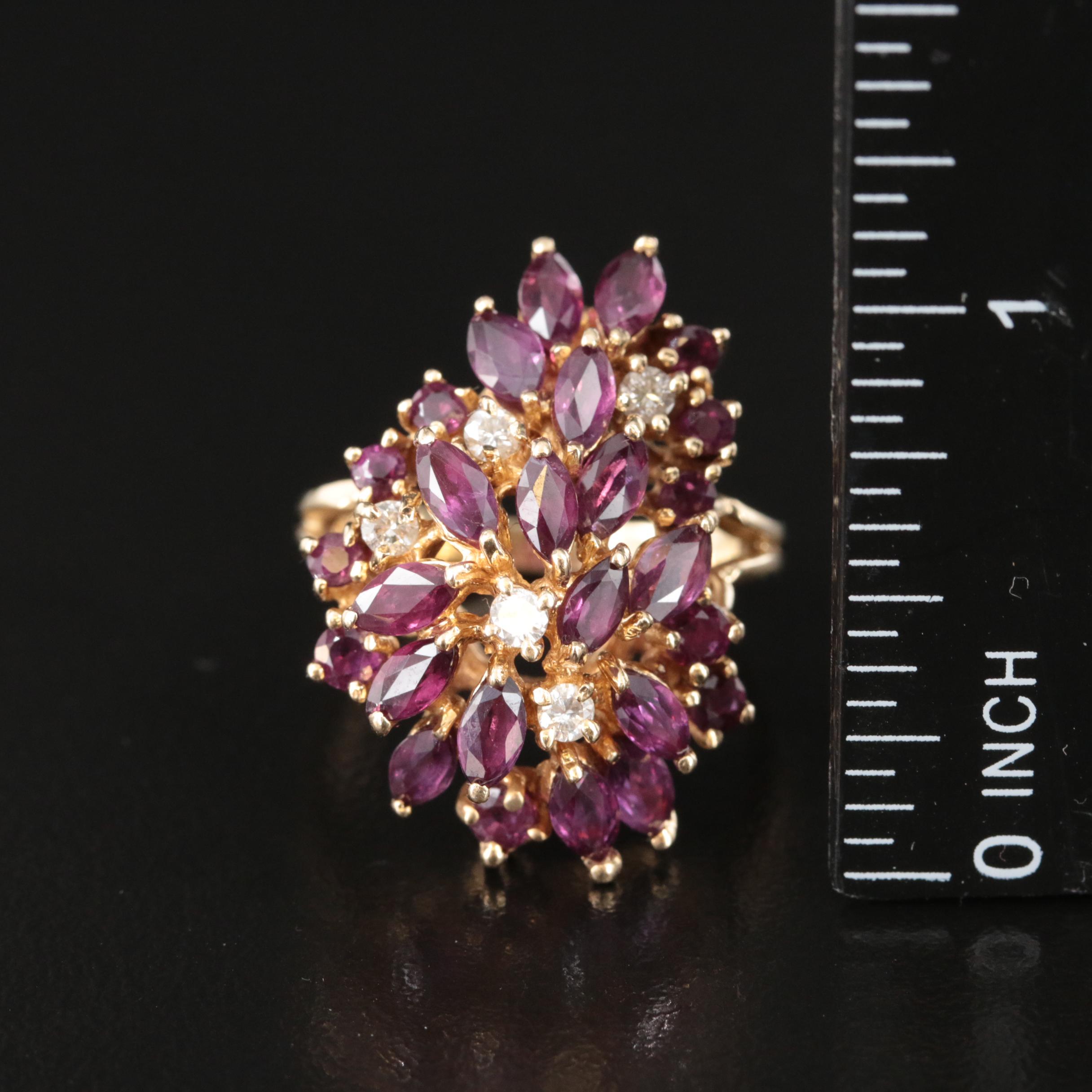 14K Sapphire and Diamond Cluster Ring