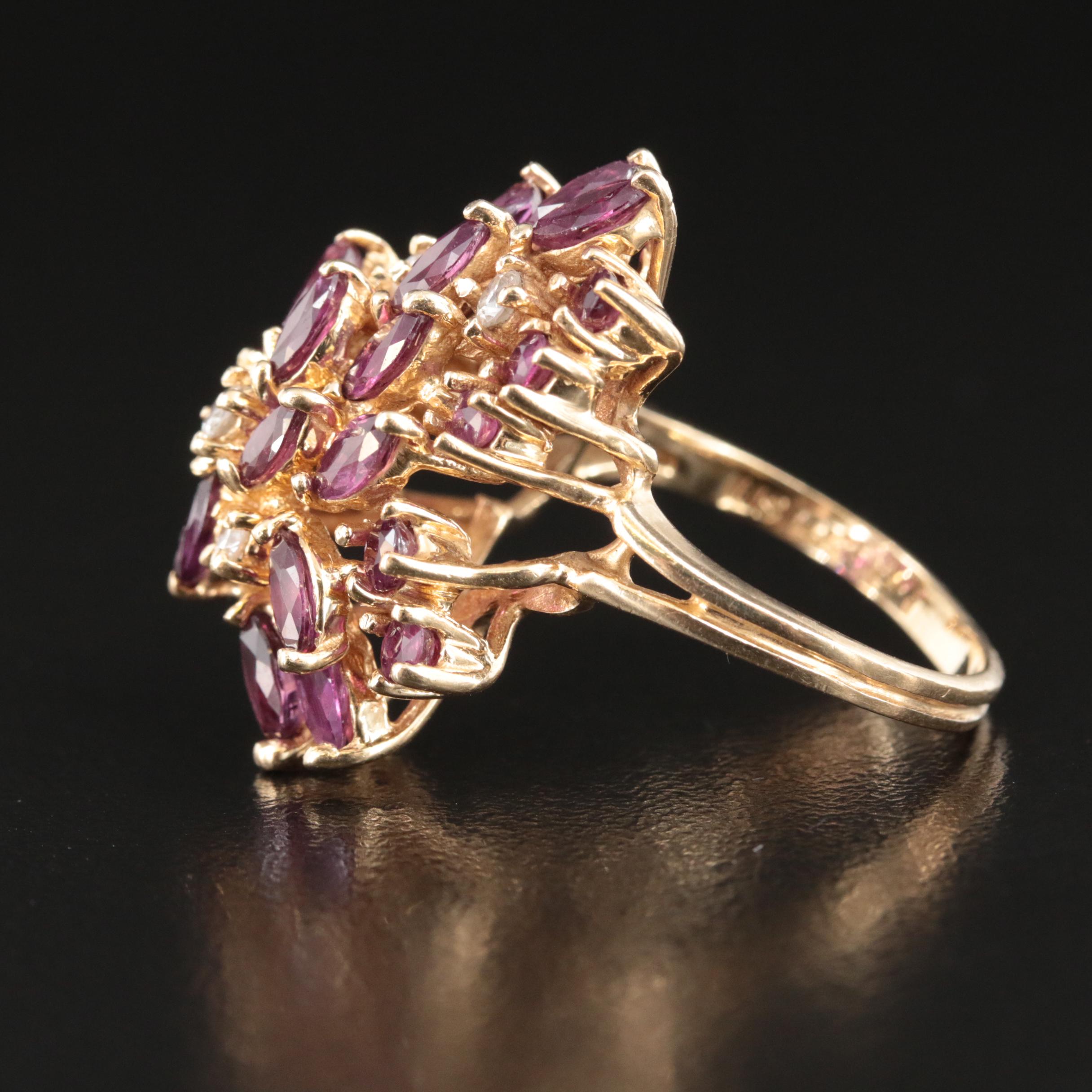 14K Sapphire and Diamond Cluster Ring