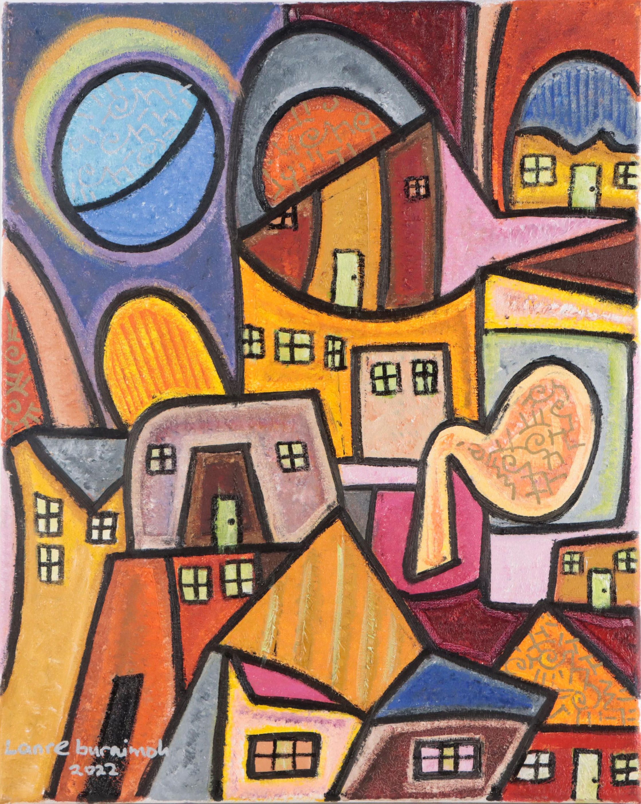 Lanre Buraimoh Oil Painting "Clustered City," 2022