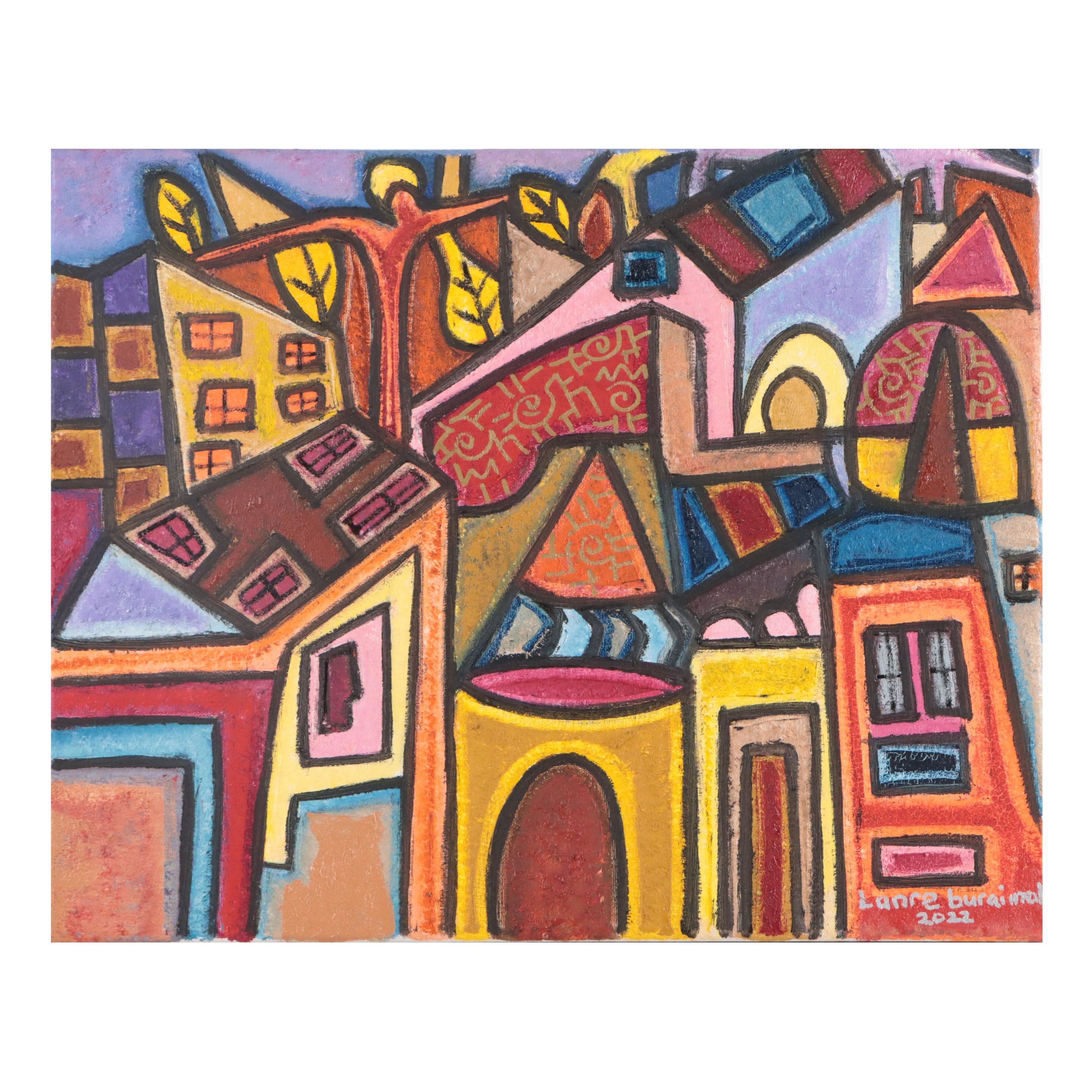 Lanre Buraimoh Oil Painting "Village Scene," 2022