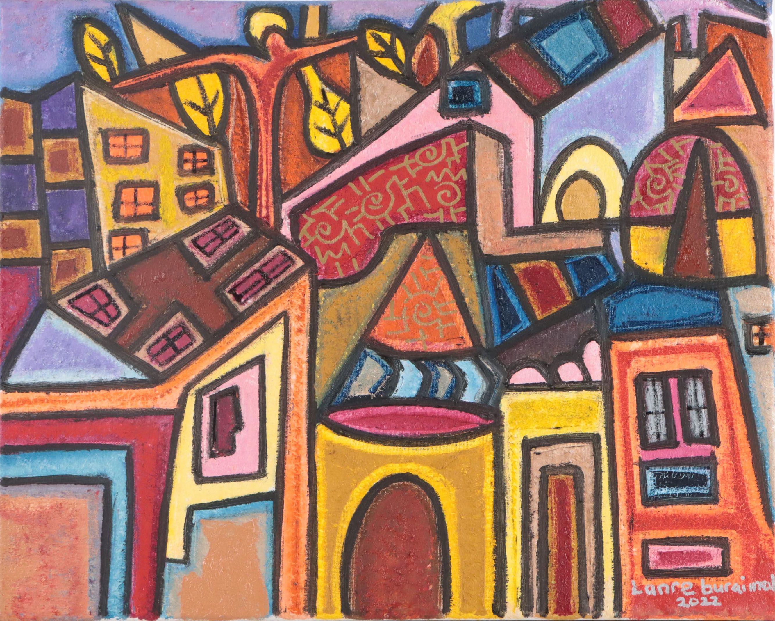 Lanre Buraimoh Oil Painting "Village Scene," 2022