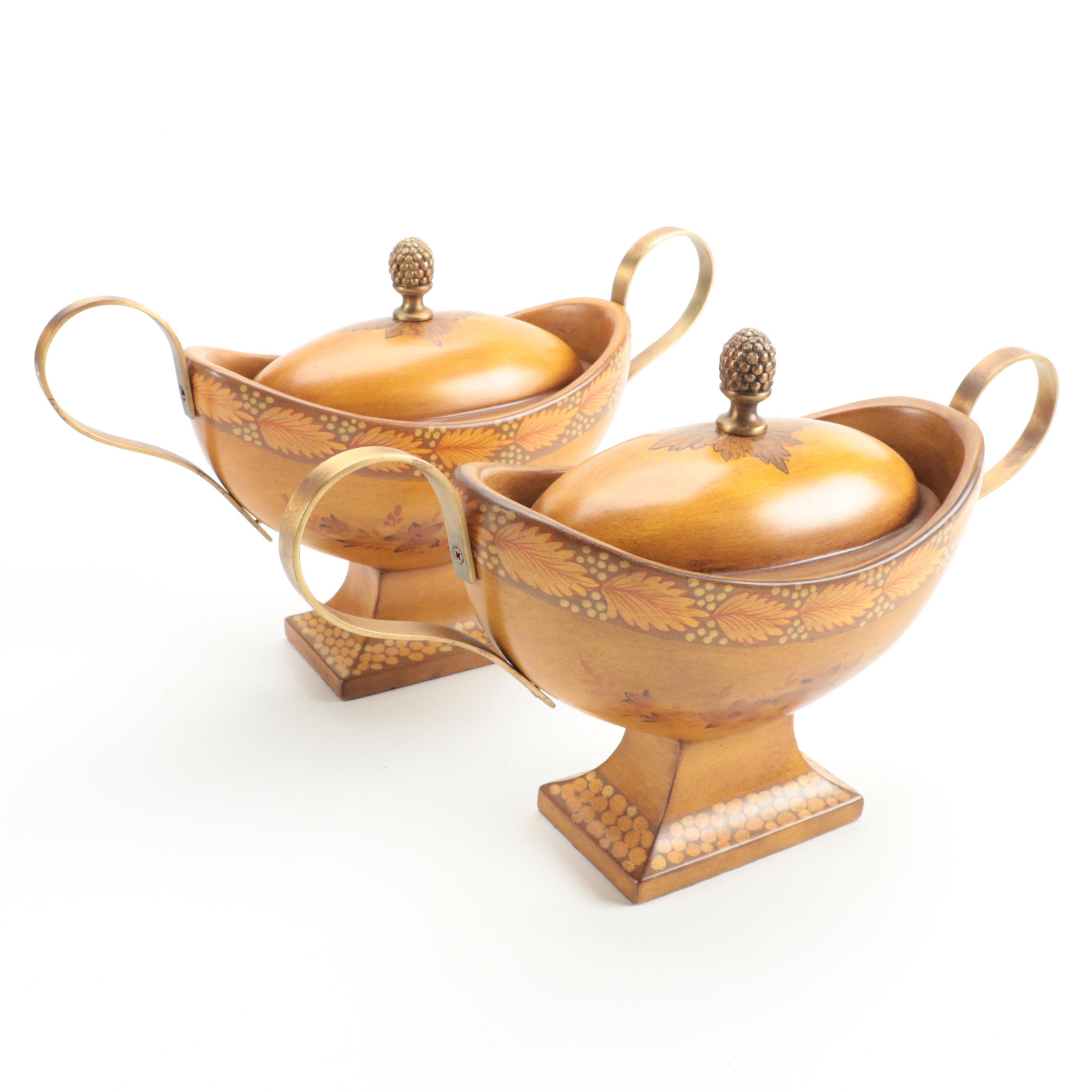 Neoclassical Style Wooden Urns with Painted Marquetry Style Details