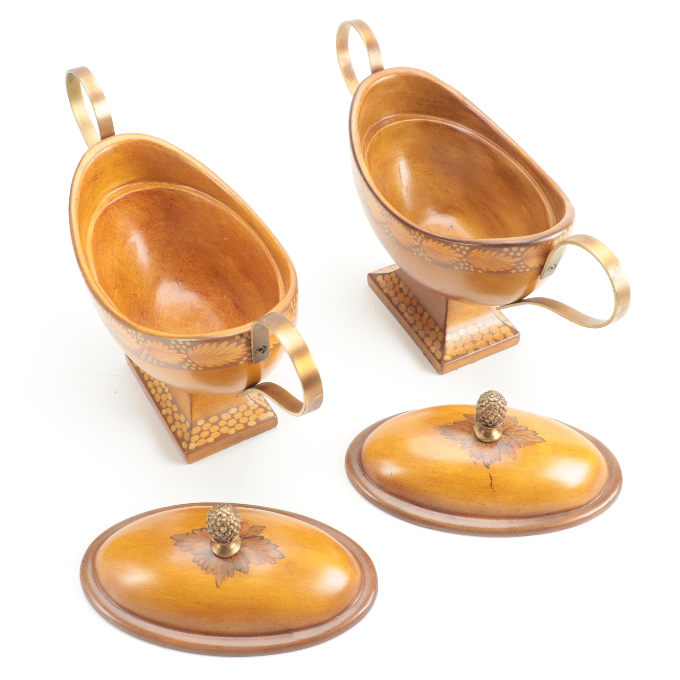 Neoclassical Style Wooden Urns with Painted Marquetry Style Details