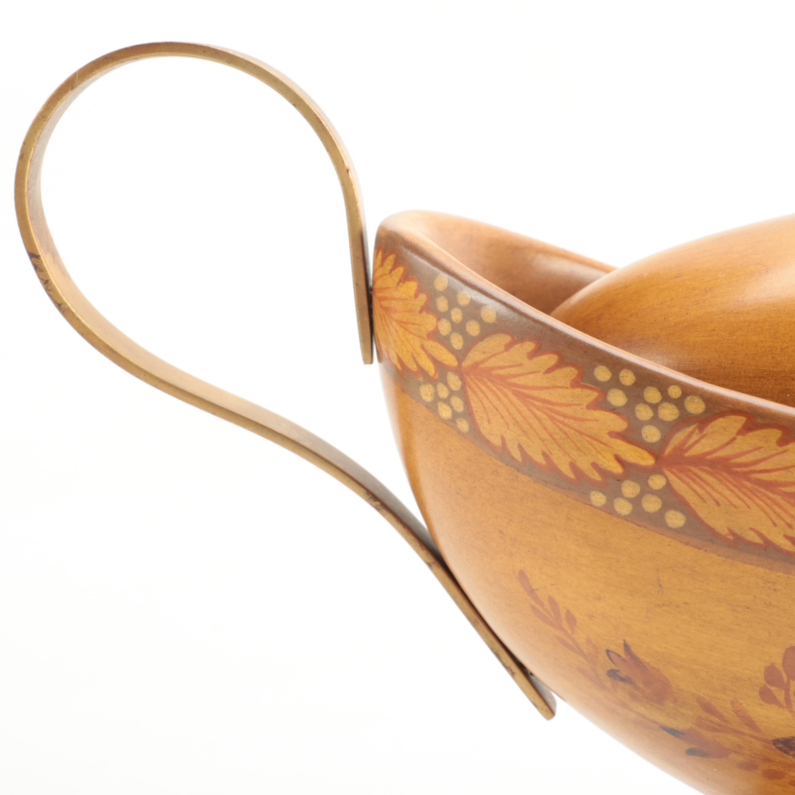 Neoclassical Style Wooden Urns with Painted Marquetry Style Details