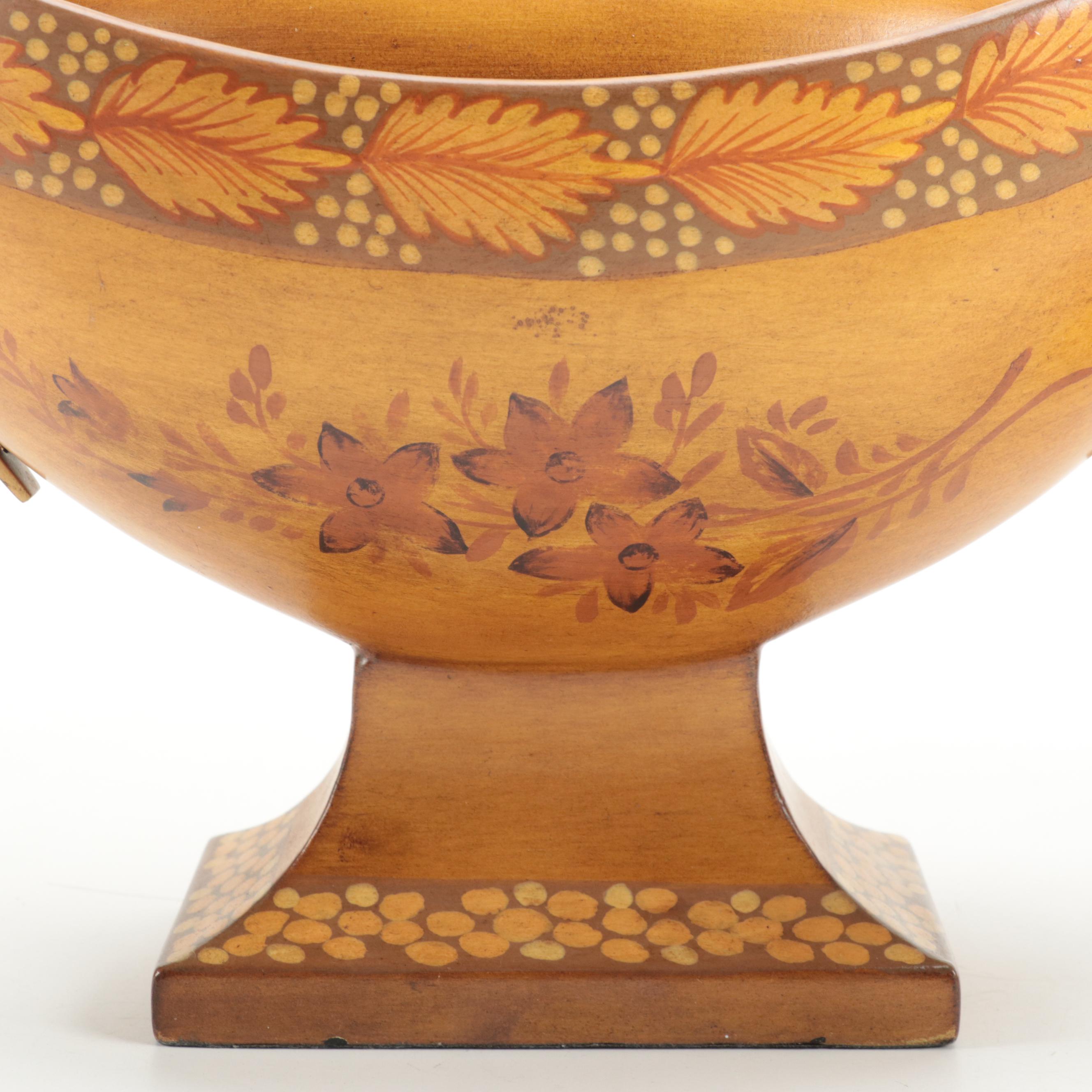 Neoclassical Style Wooden Urns with Painted Marquetry Style Details
