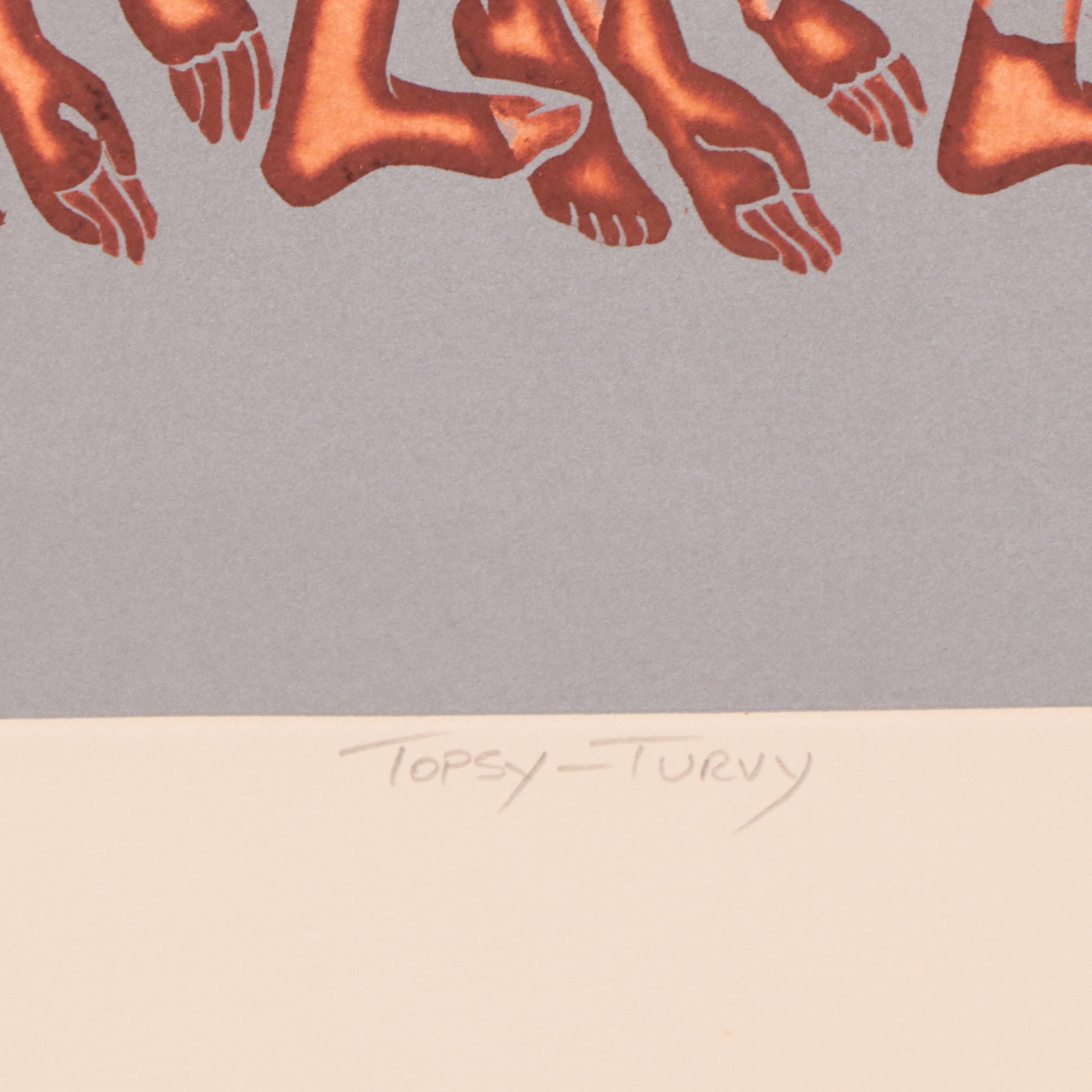 Franklin Figural Etching "Topsy-Turvy," Circa 1980