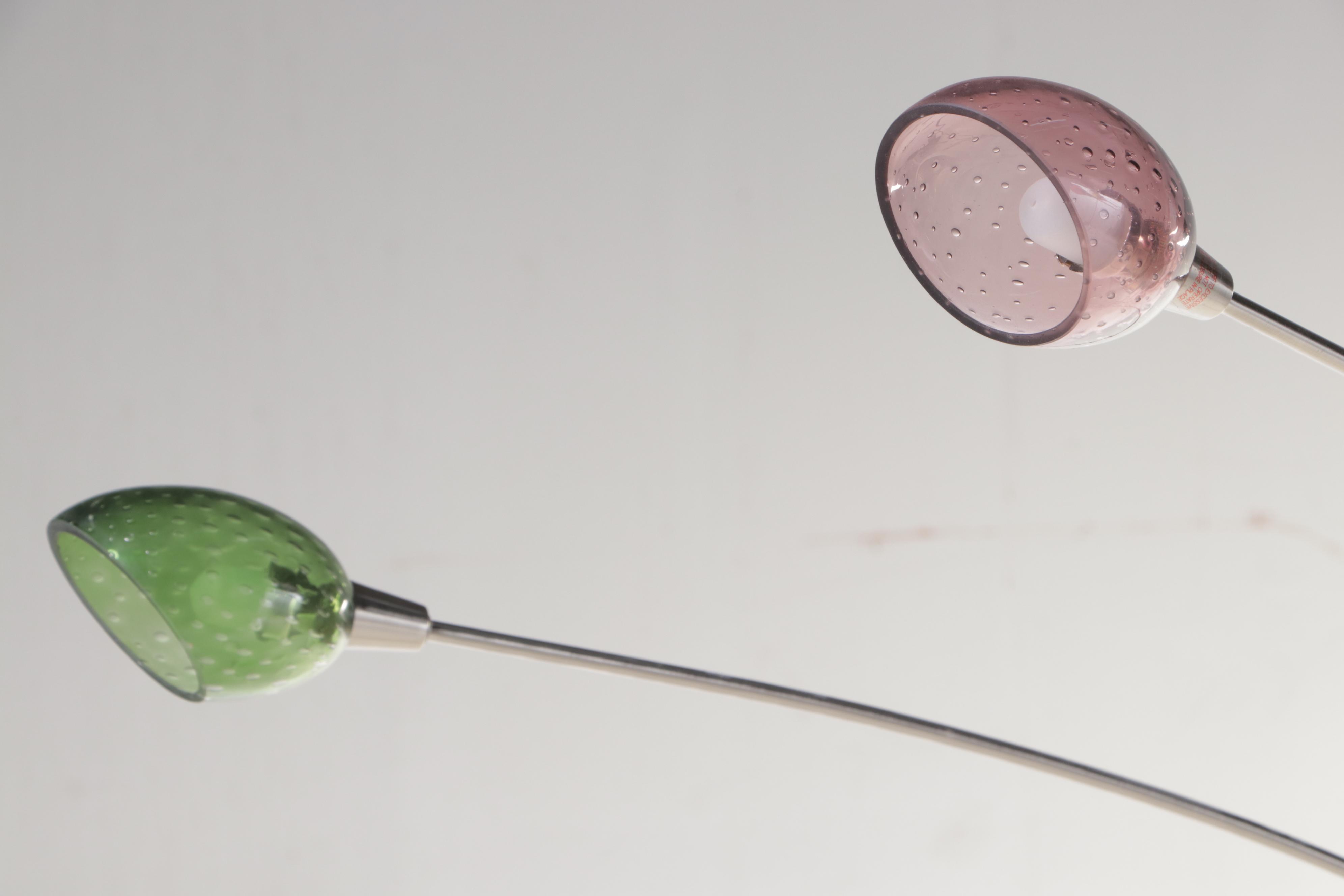 Modernist Style Brushed Metal Five-Light Arc Floor Lamp w/ Colored Glass Shades