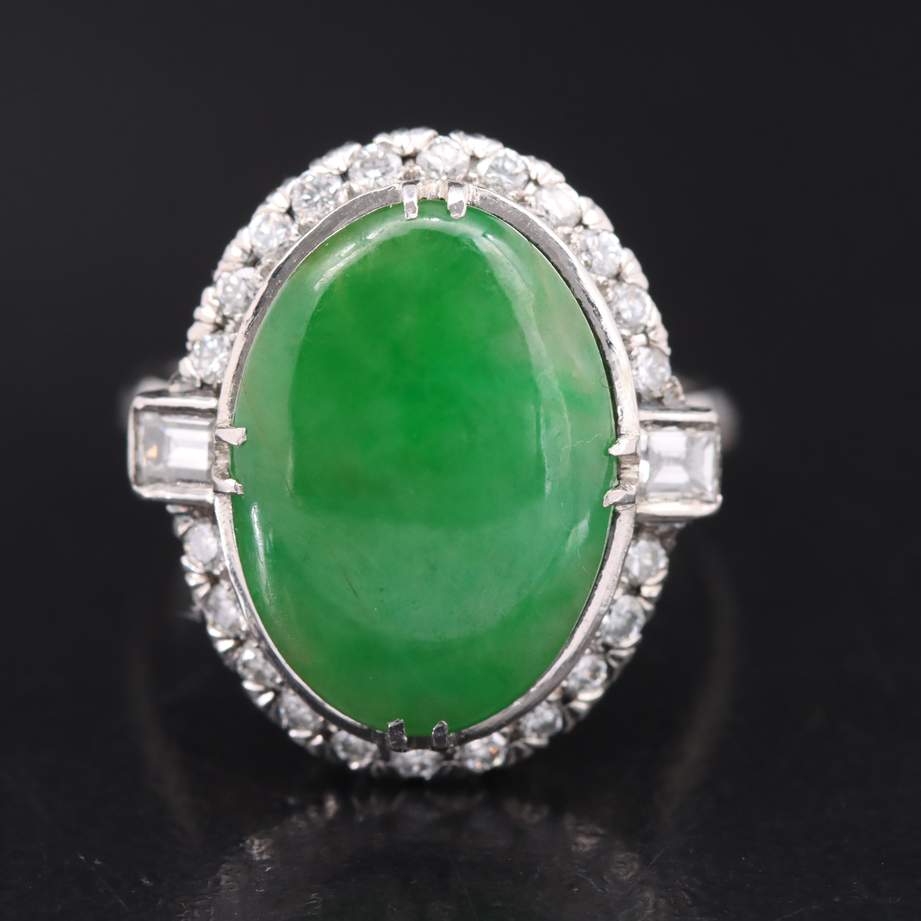 Platinum Jadeite and Diamond Ring with GIA Report