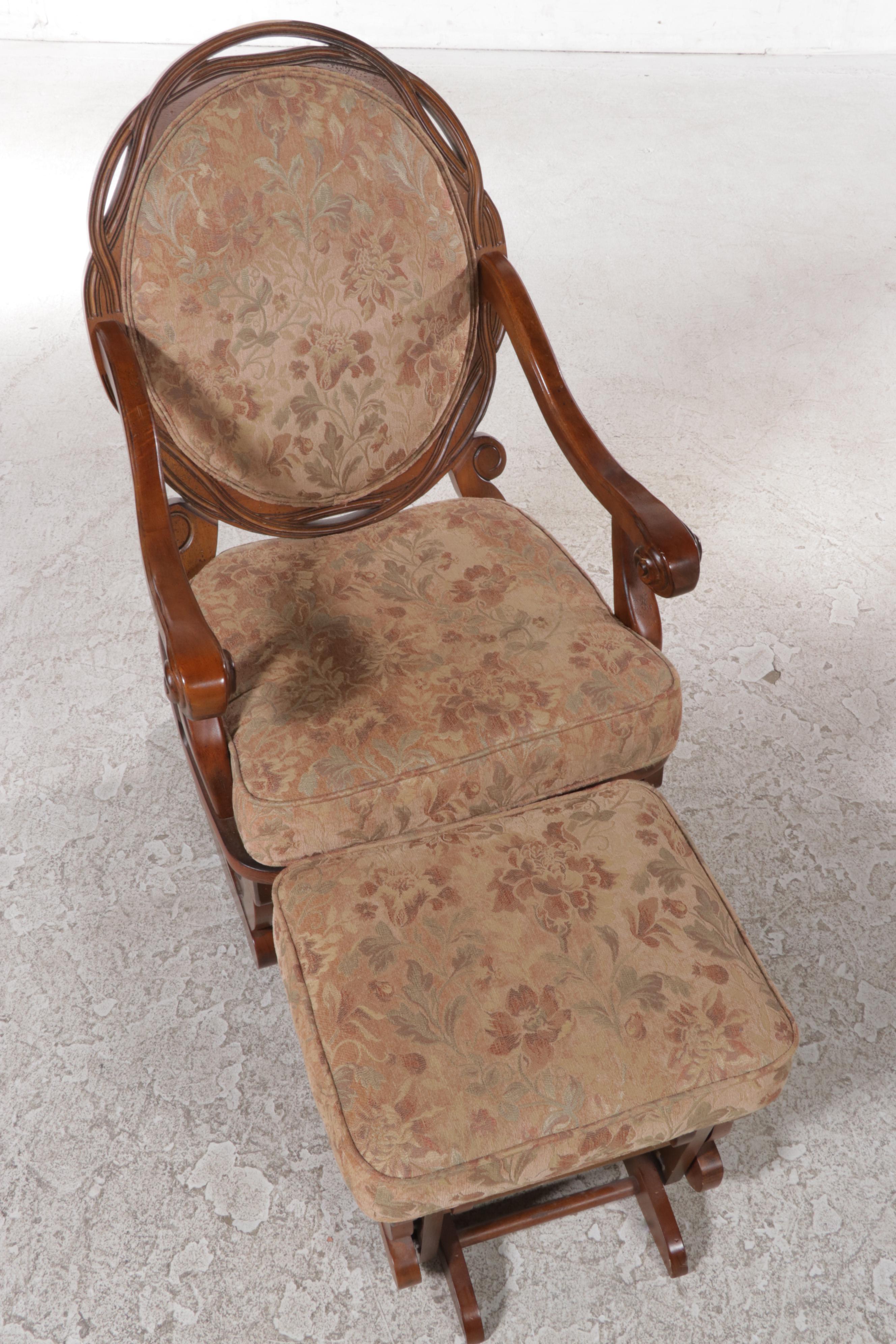 Best Chairs Inc. Custom-Upholstered Hardwood Glider and Ottoman