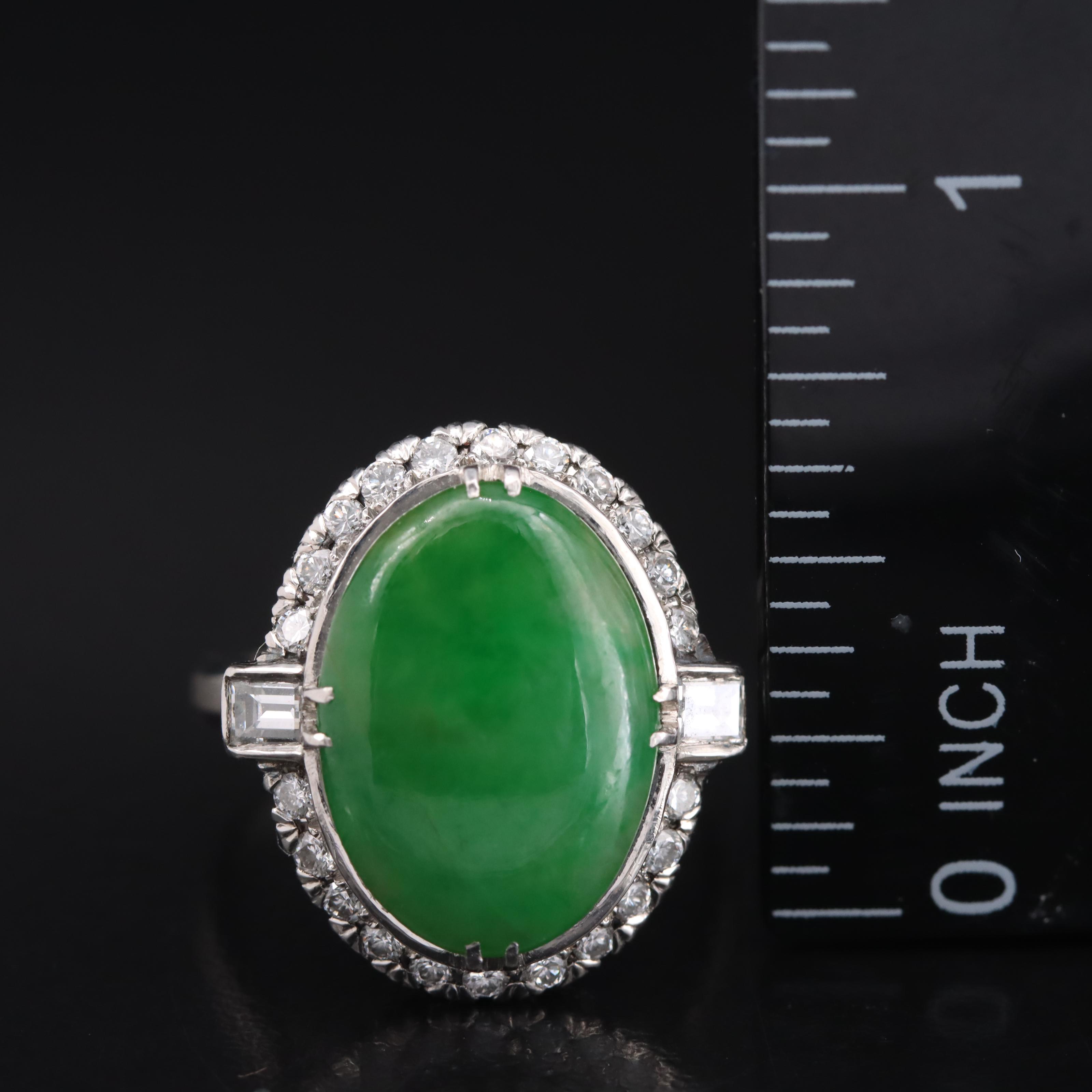 Platinum Jadeite and Diamond Ring with GIA Report