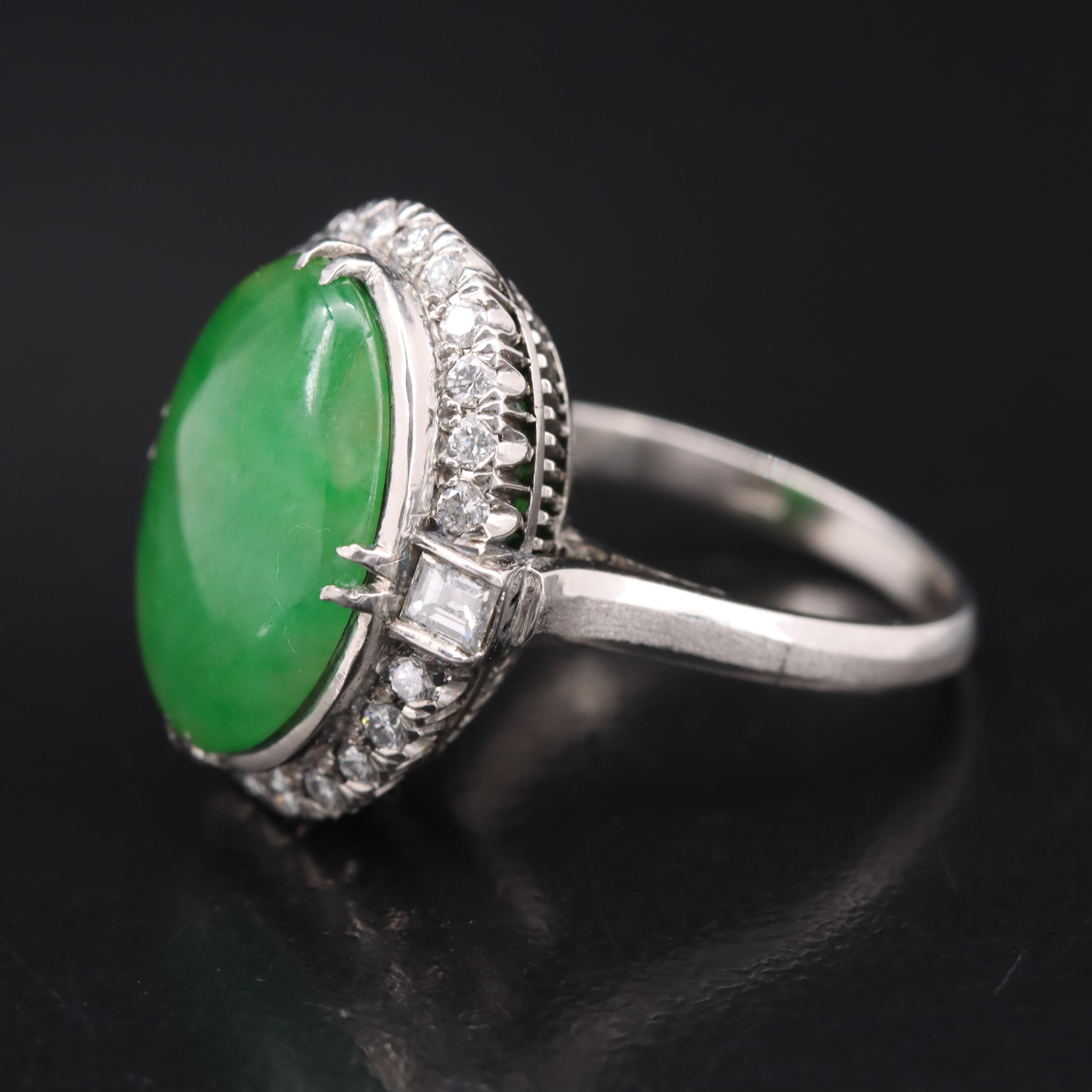 Platinum Jadeite and Diamond Ring with GIA Report