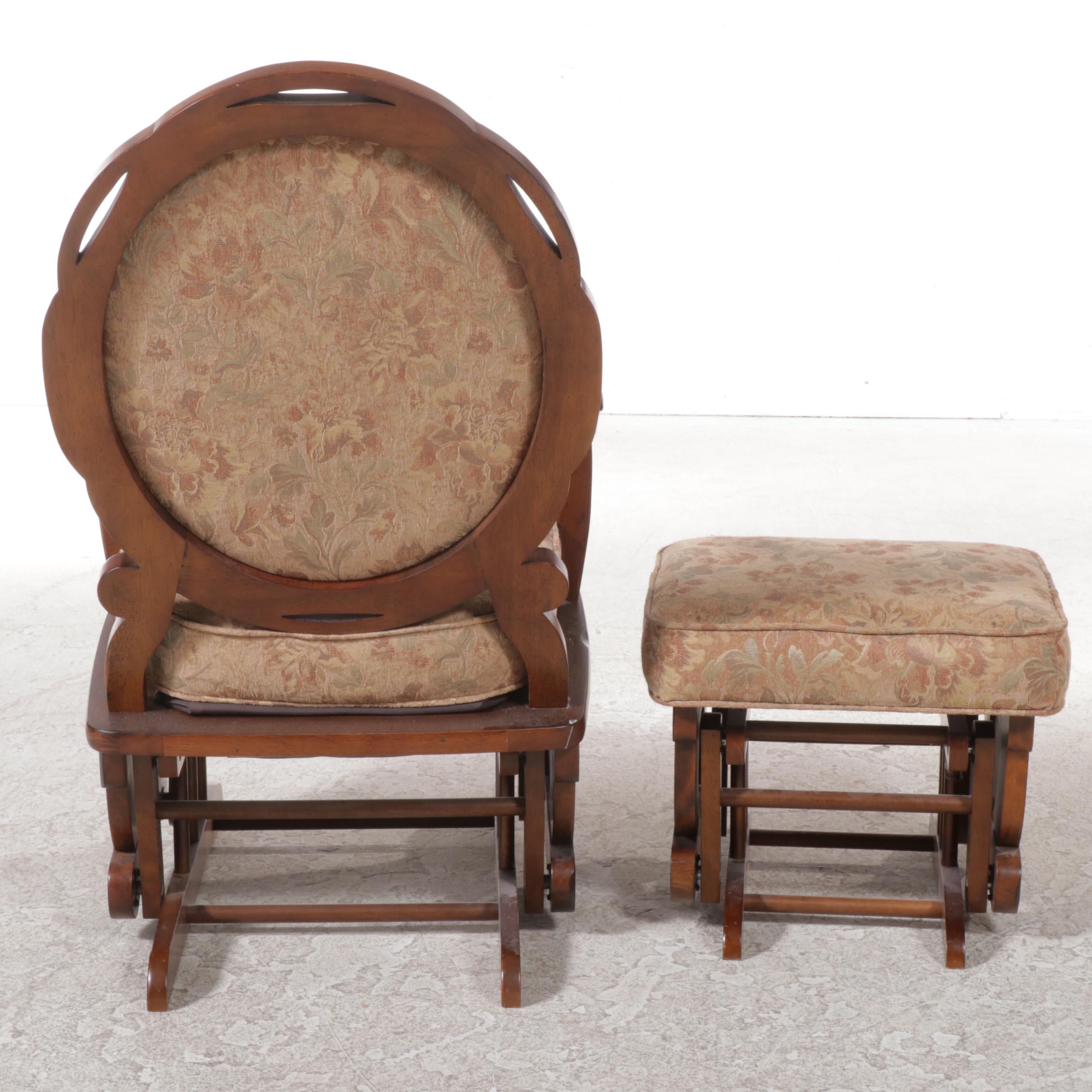 Best Chairs Inc. Custom-Upholstered Hardwood Glider and Ottoman