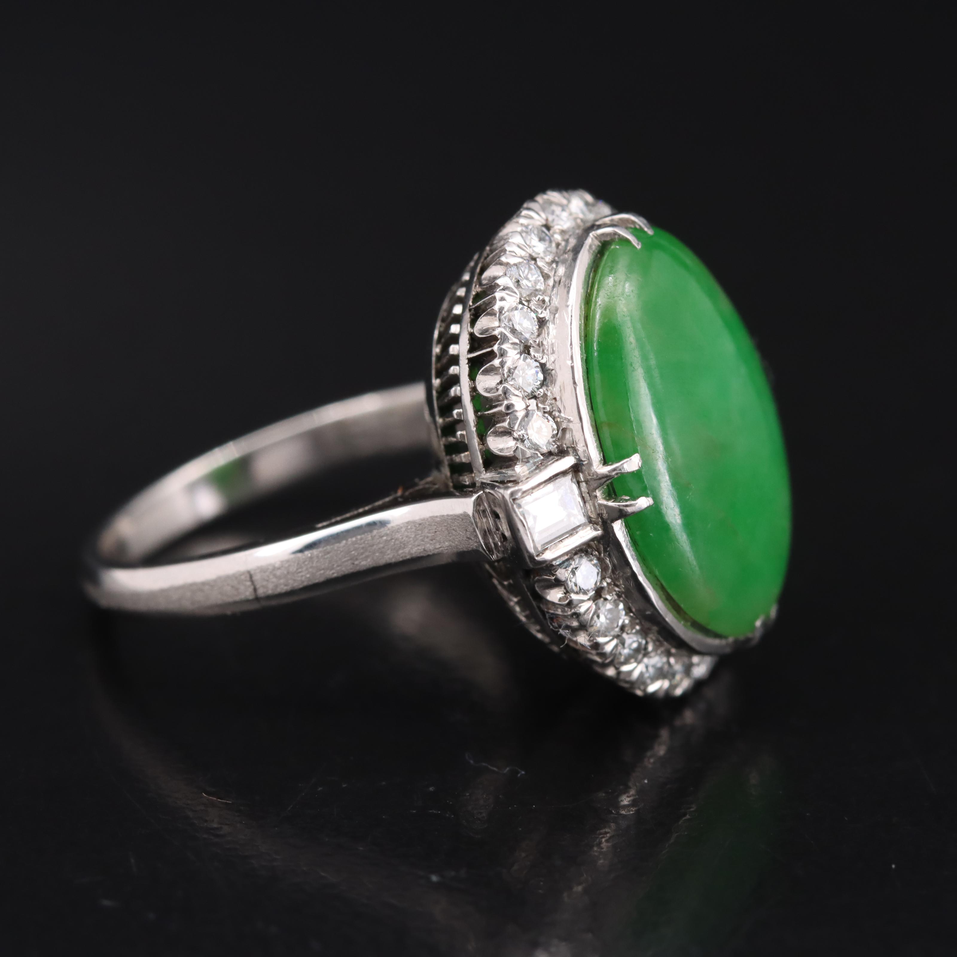 Platinum Jadeite and Diamond Ring with GIA Report