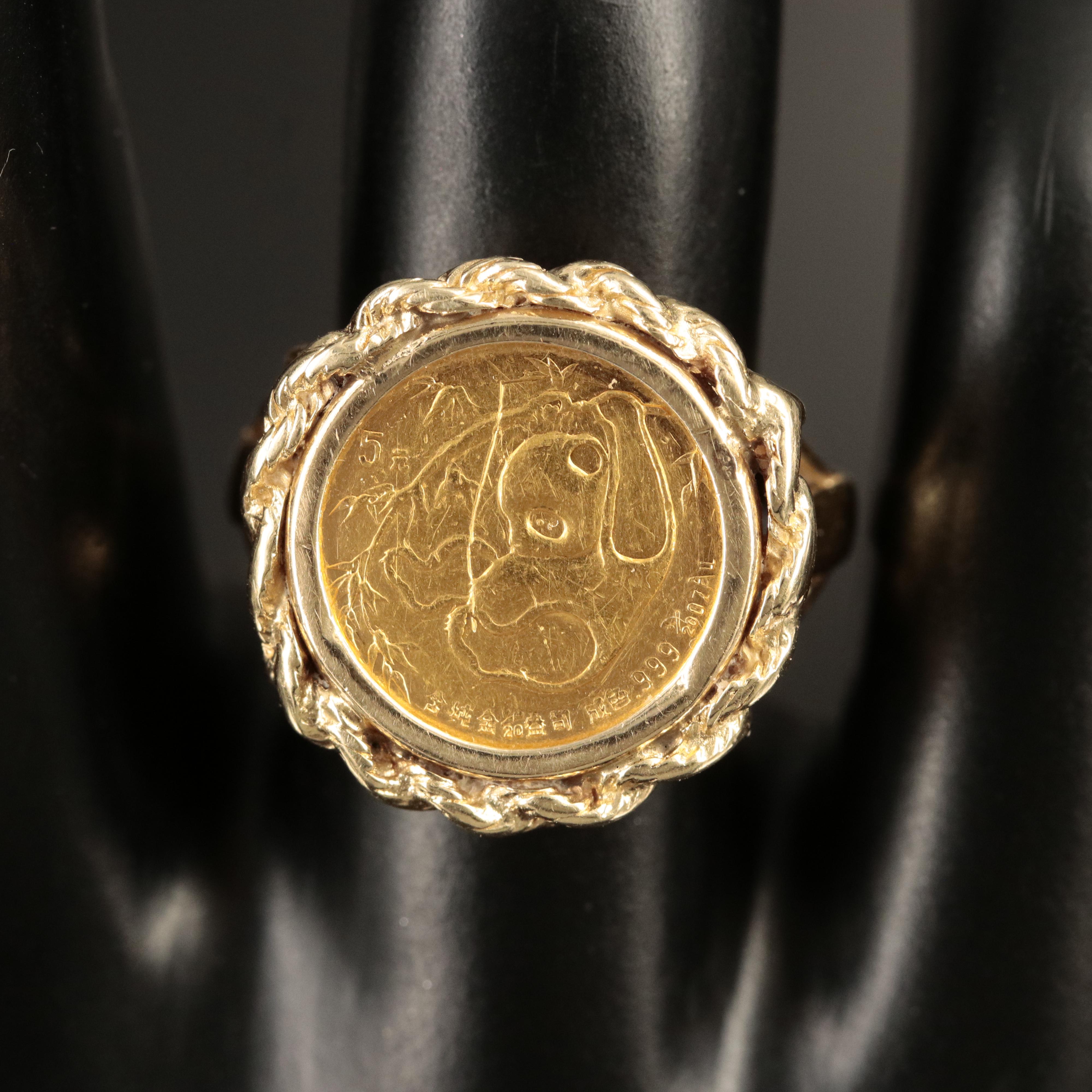 14K Ring with 1985 5-Yuan Gold Chinese Panda Bullion Coin