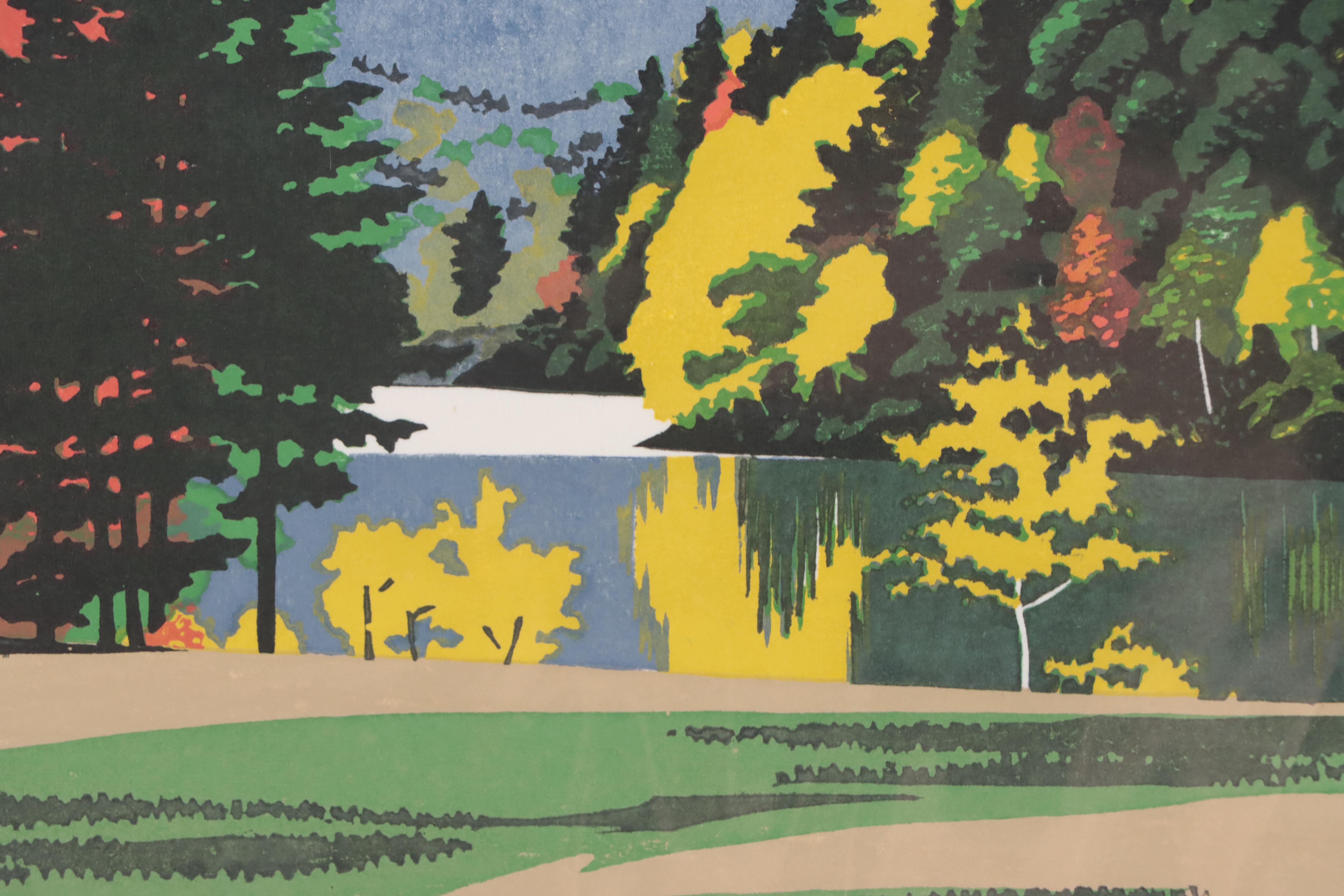 Yasushi Ohmoto Woodblock "Lakeside in Early Fall"