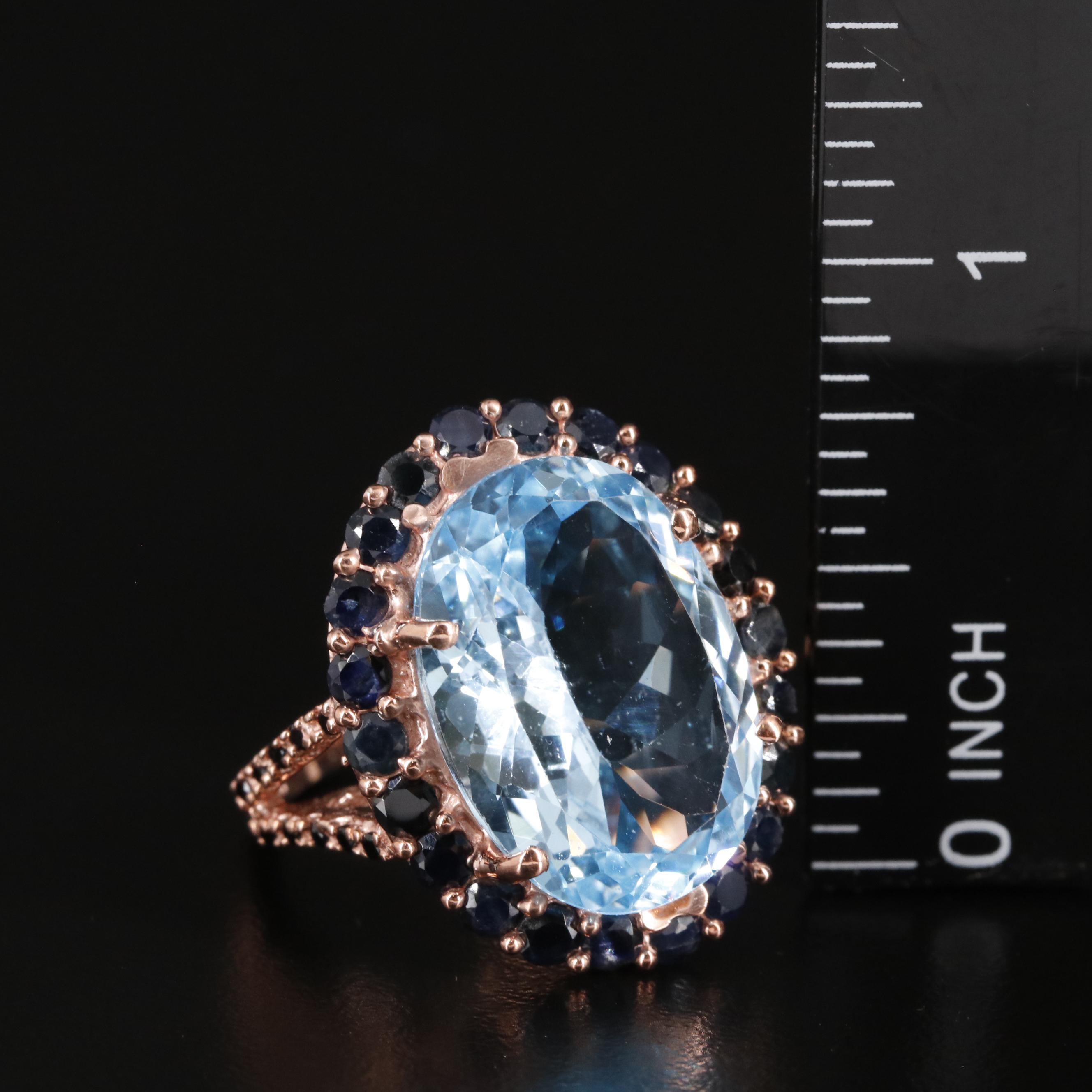Sterling Blue Topaz and Sapphire Cocktail Ring