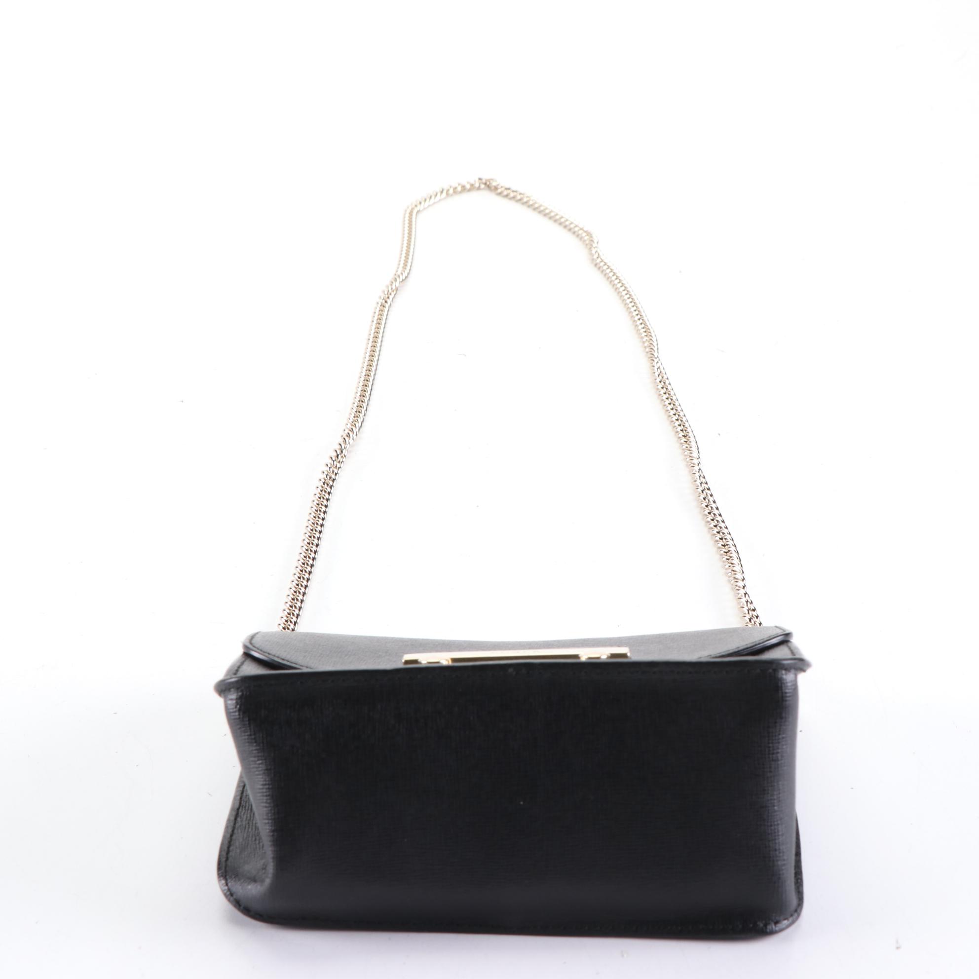 Furla Front-Flap Bag in Cross Grain Textured Leather with Chain-Link Strap