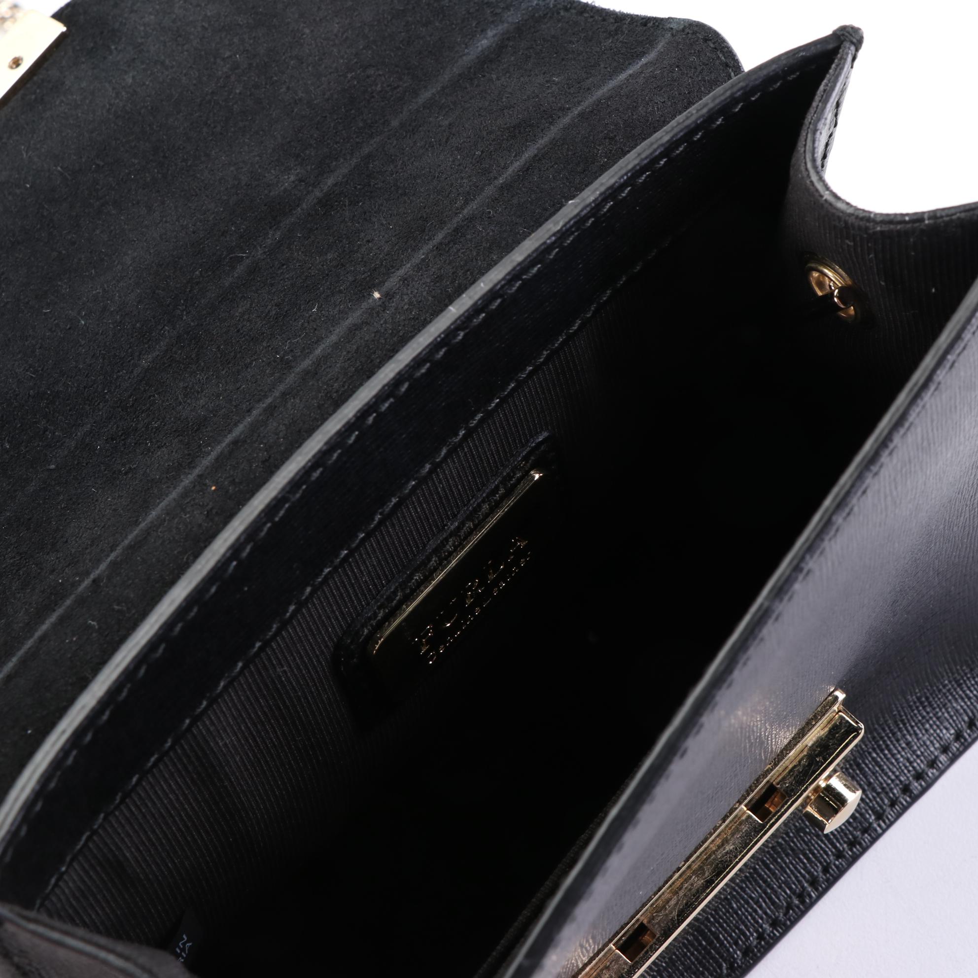 Furla Front-Flap Bag in Cross Grain Textured Leather with Chain-Link Strap