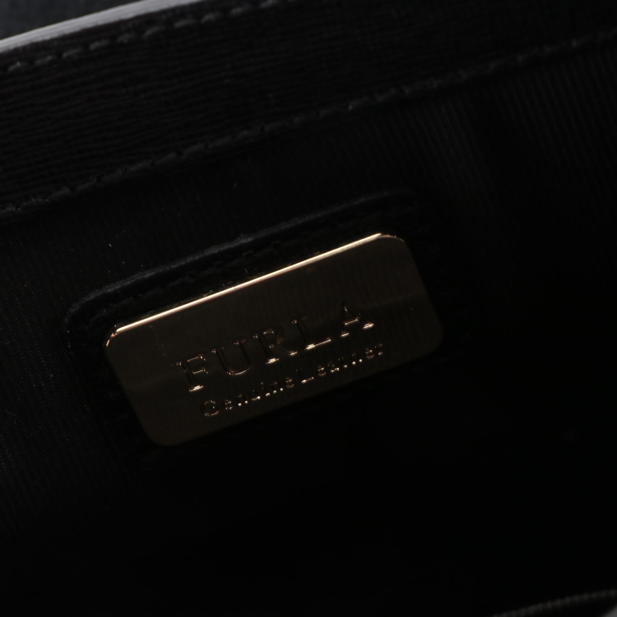 Furla Front-Flap Bag in Cross Grain Textured Leather with Chain-Link Strap