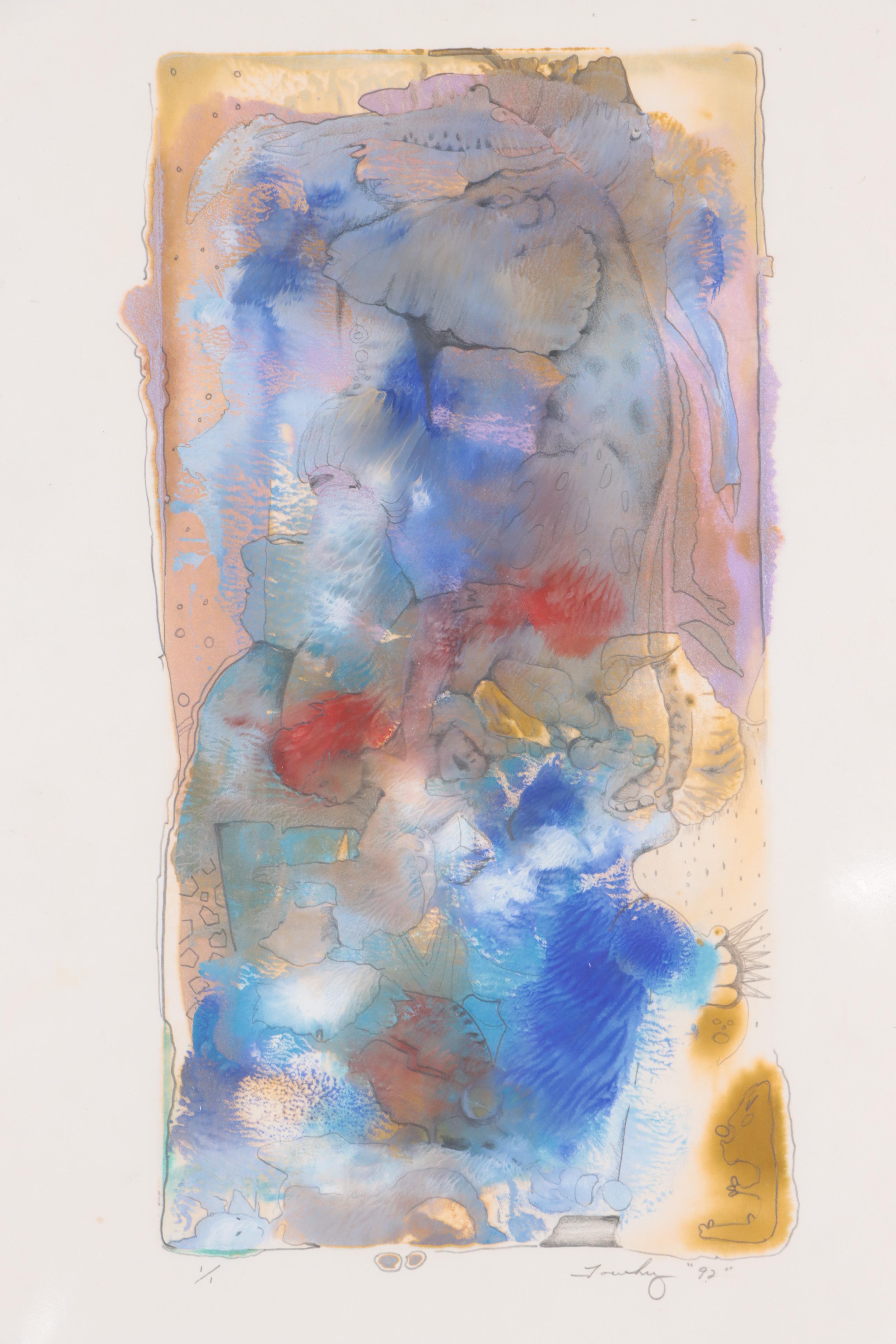 Tom Towhey Abstract Mixed Media Monotype, 1992