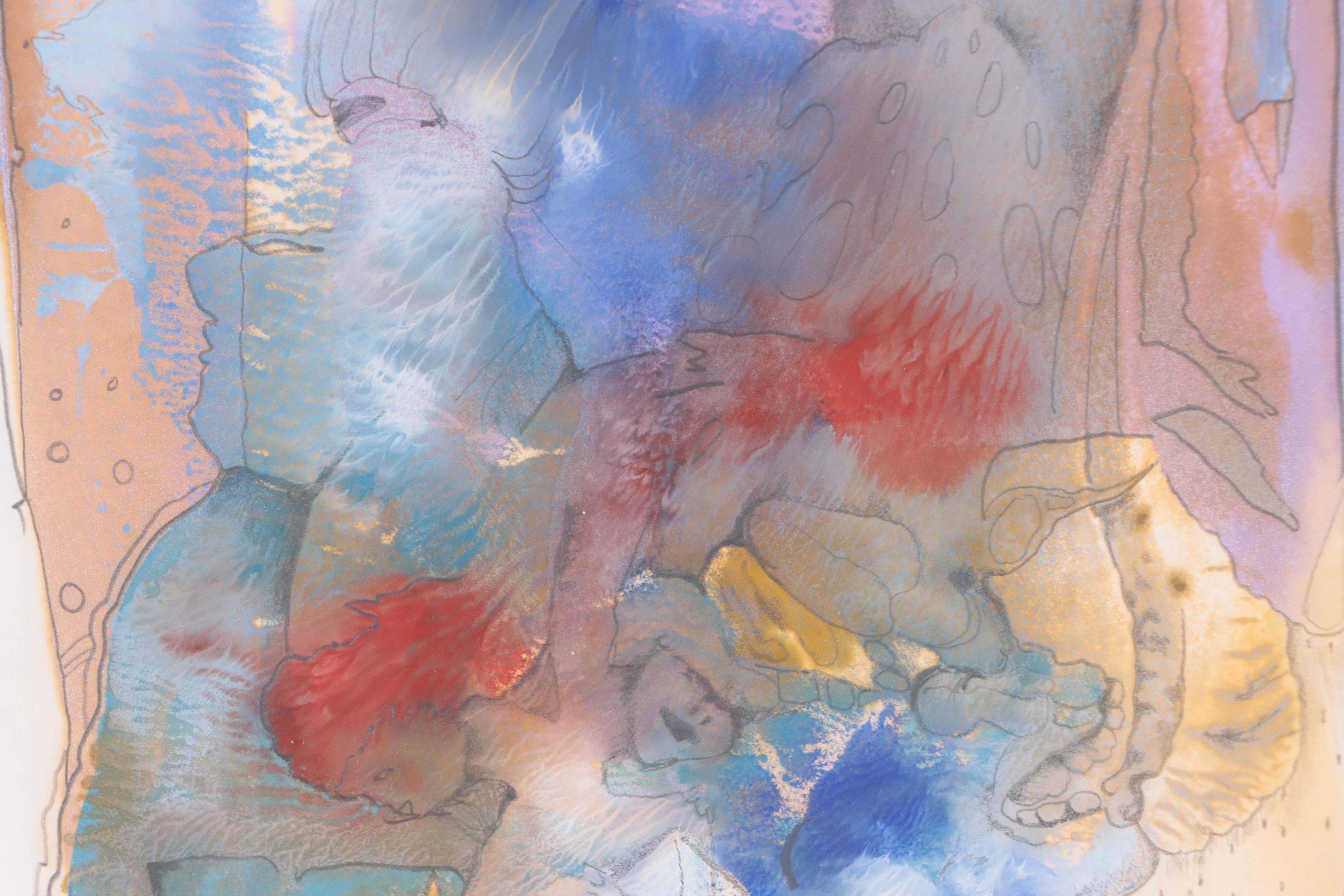 Tom Towhey Abstract Mixed Media Monotype, 1992