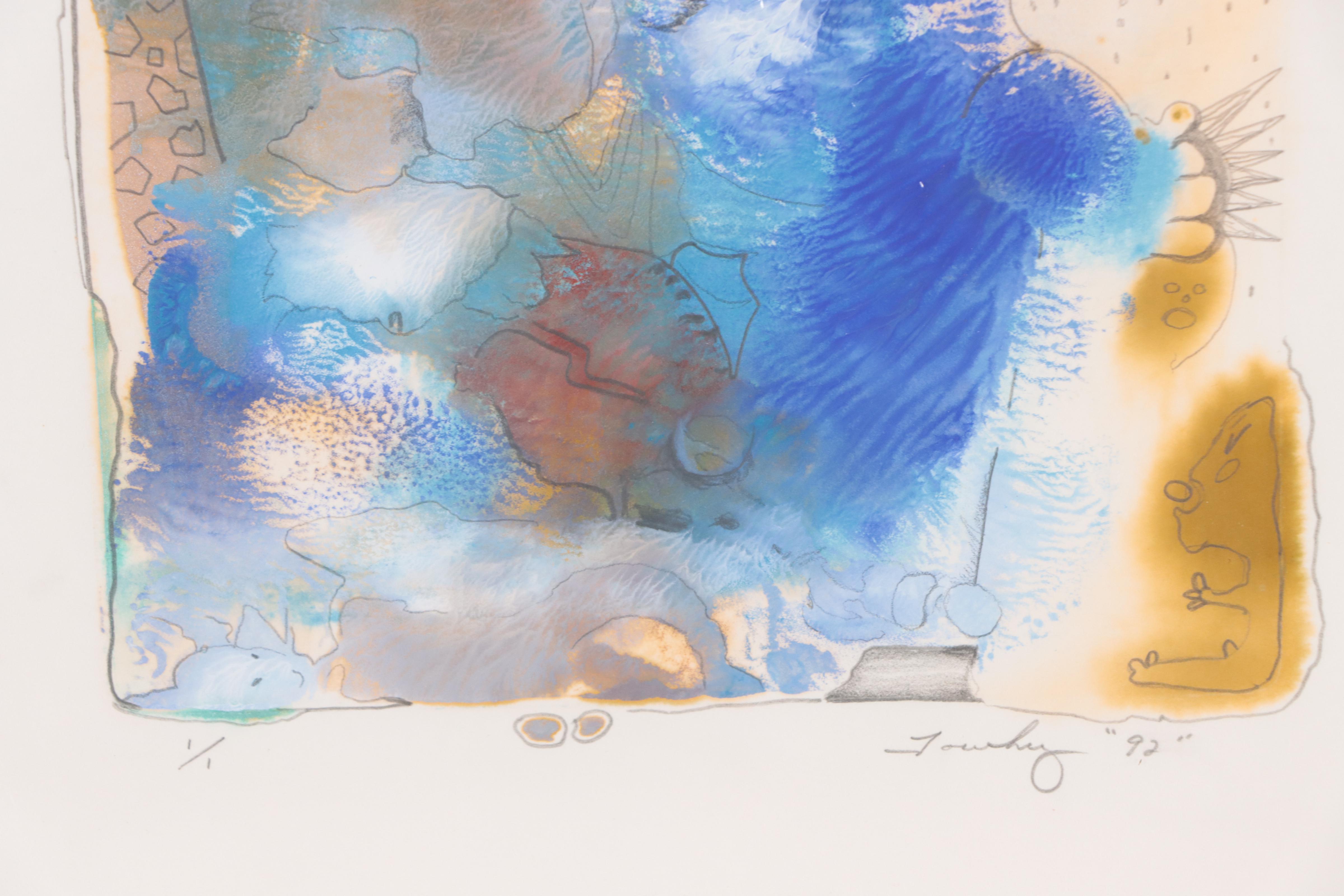 Tom Towhey Abstract Mixed Media Monotype, 1992