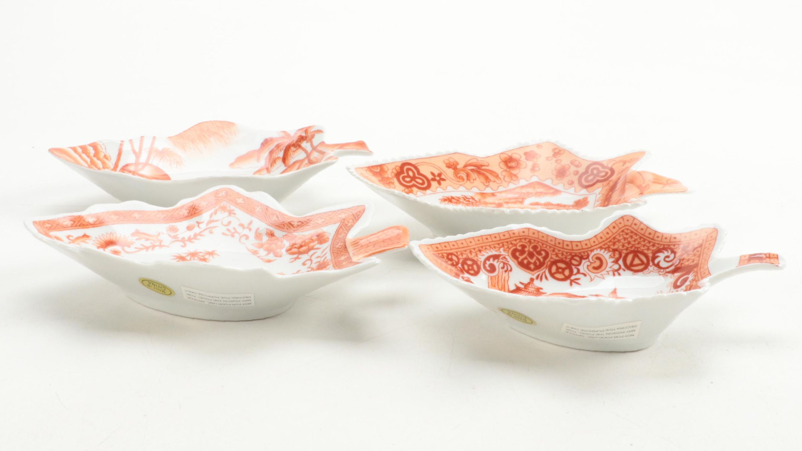 Chelsea House Chinese Export Style Porcelain Iron Red Leaf Dishes