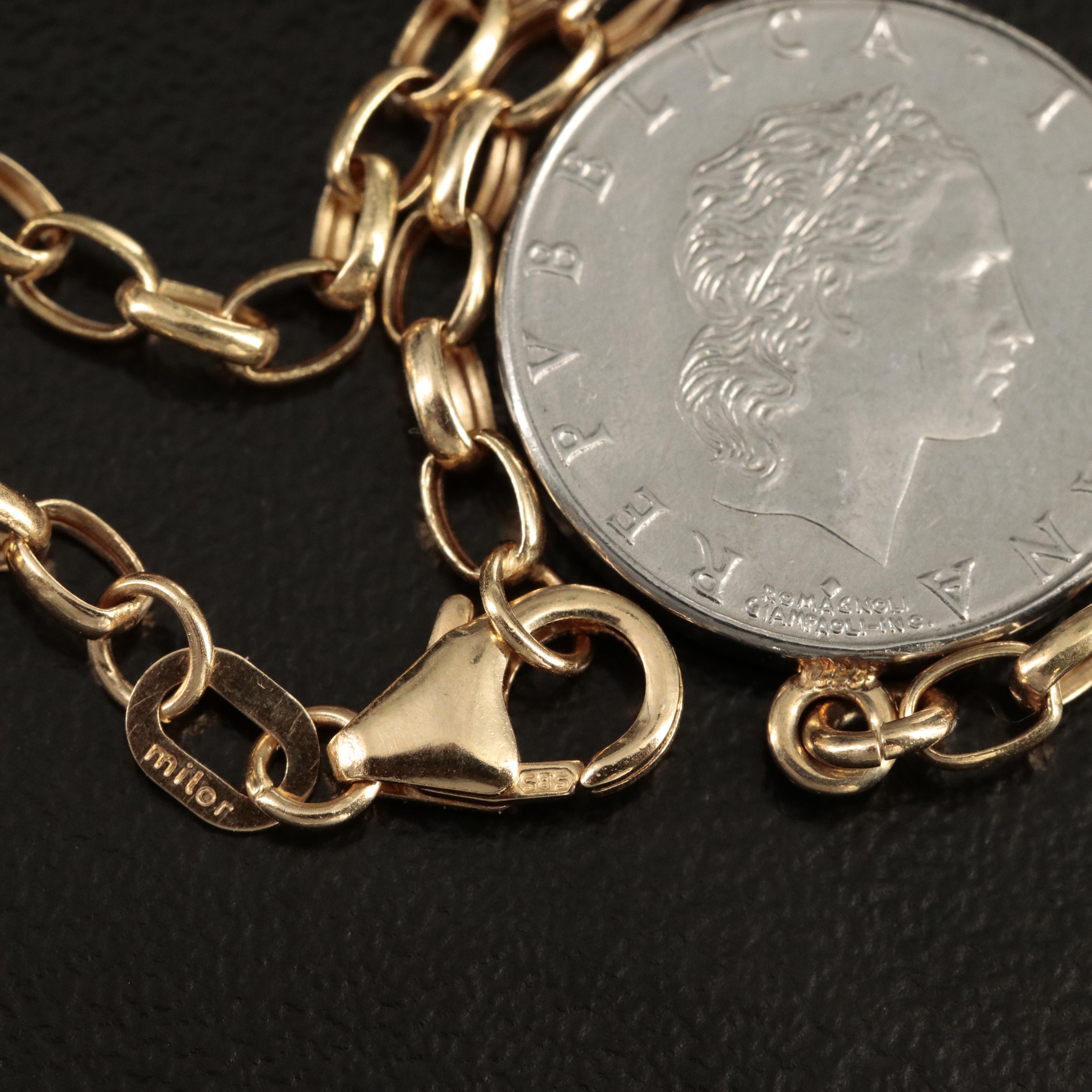 Italian 14K Chain Necklace with Seven Modern Italian Coins