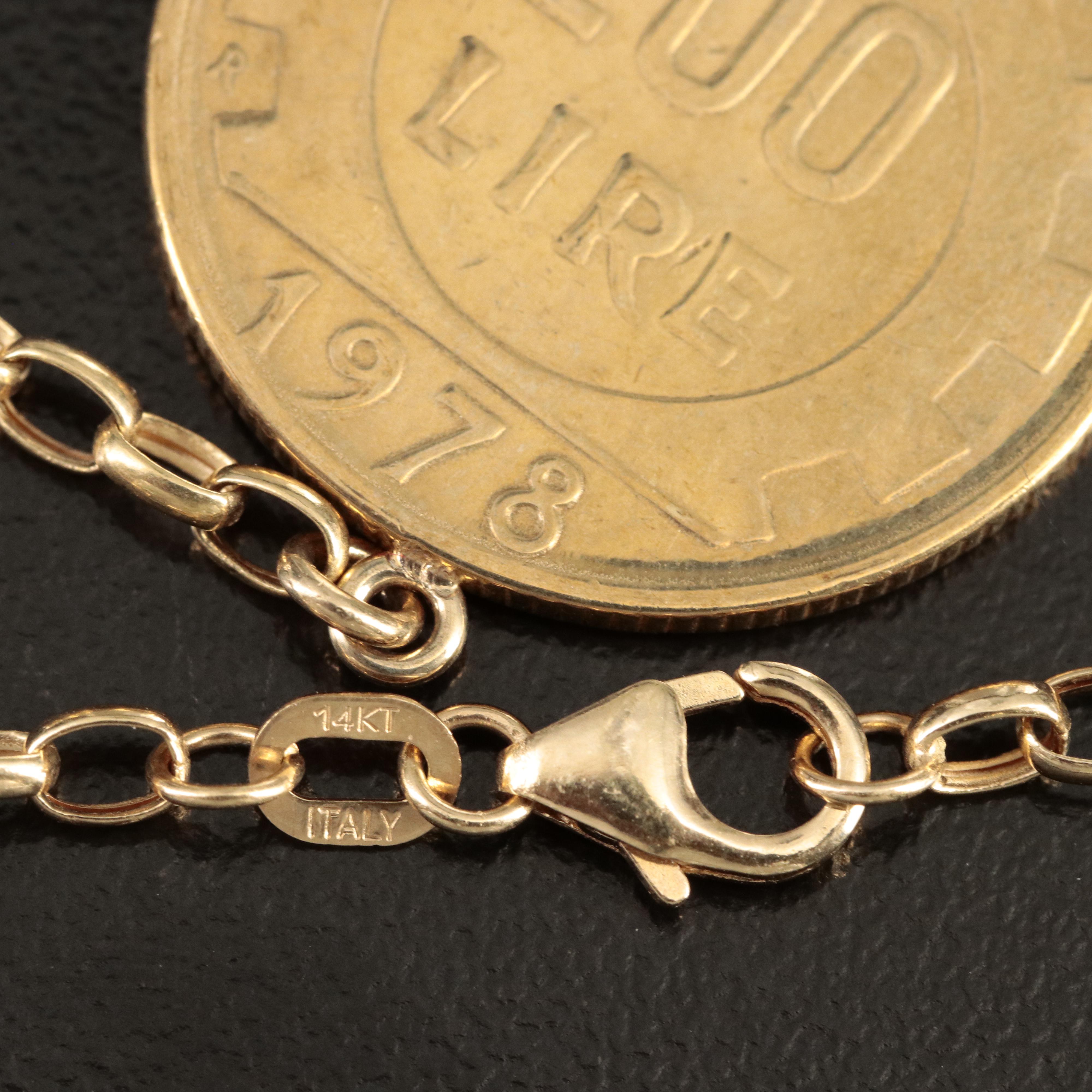 Italian 14K Chain Necklace with Seven Modern Italian Coins