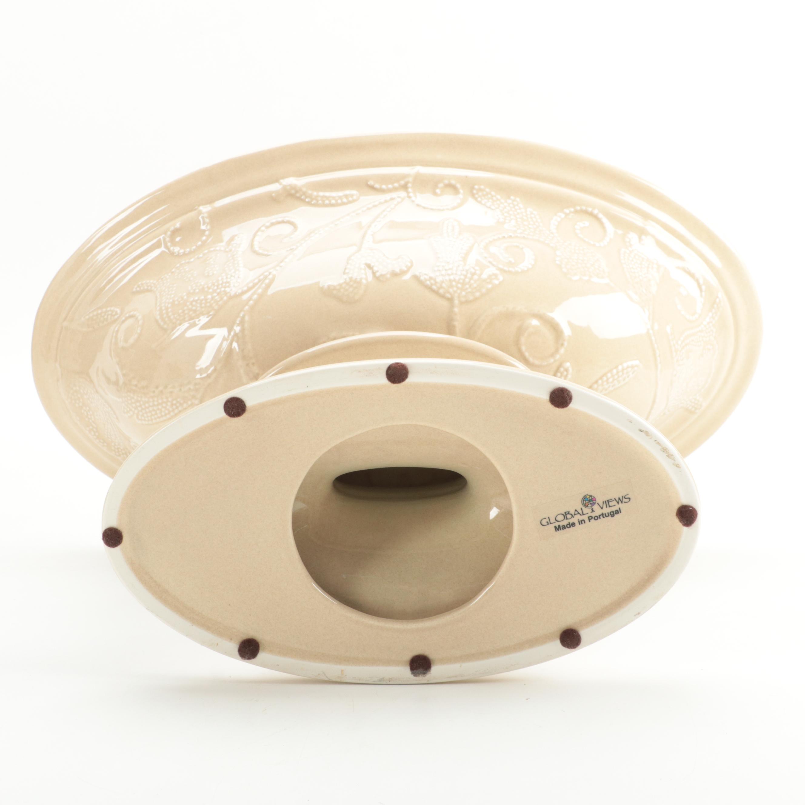 Global Views Portuguese Oval Ceramic Centerpiece Compote