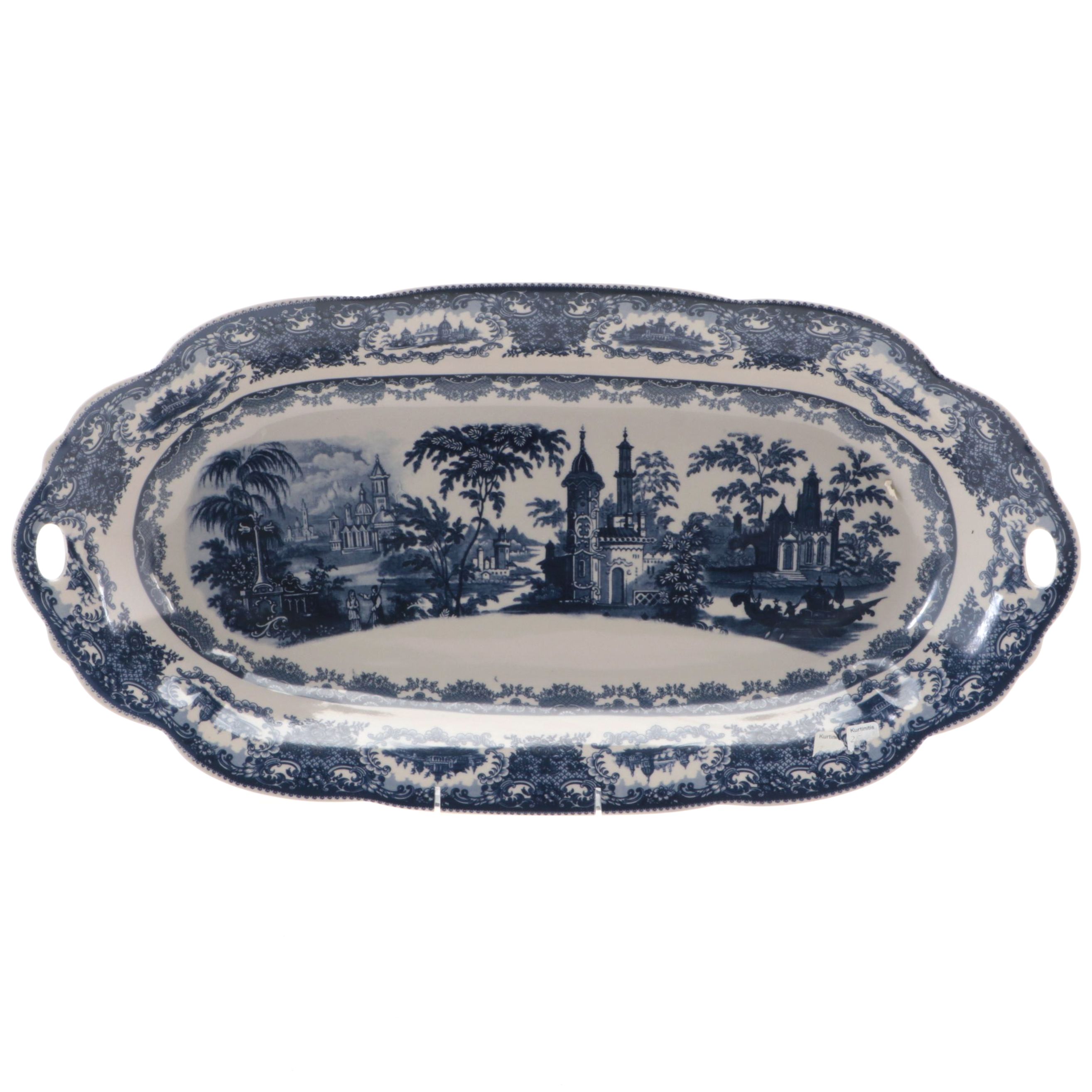 Victoria Ware Blue Transferware Handled Oval Platter