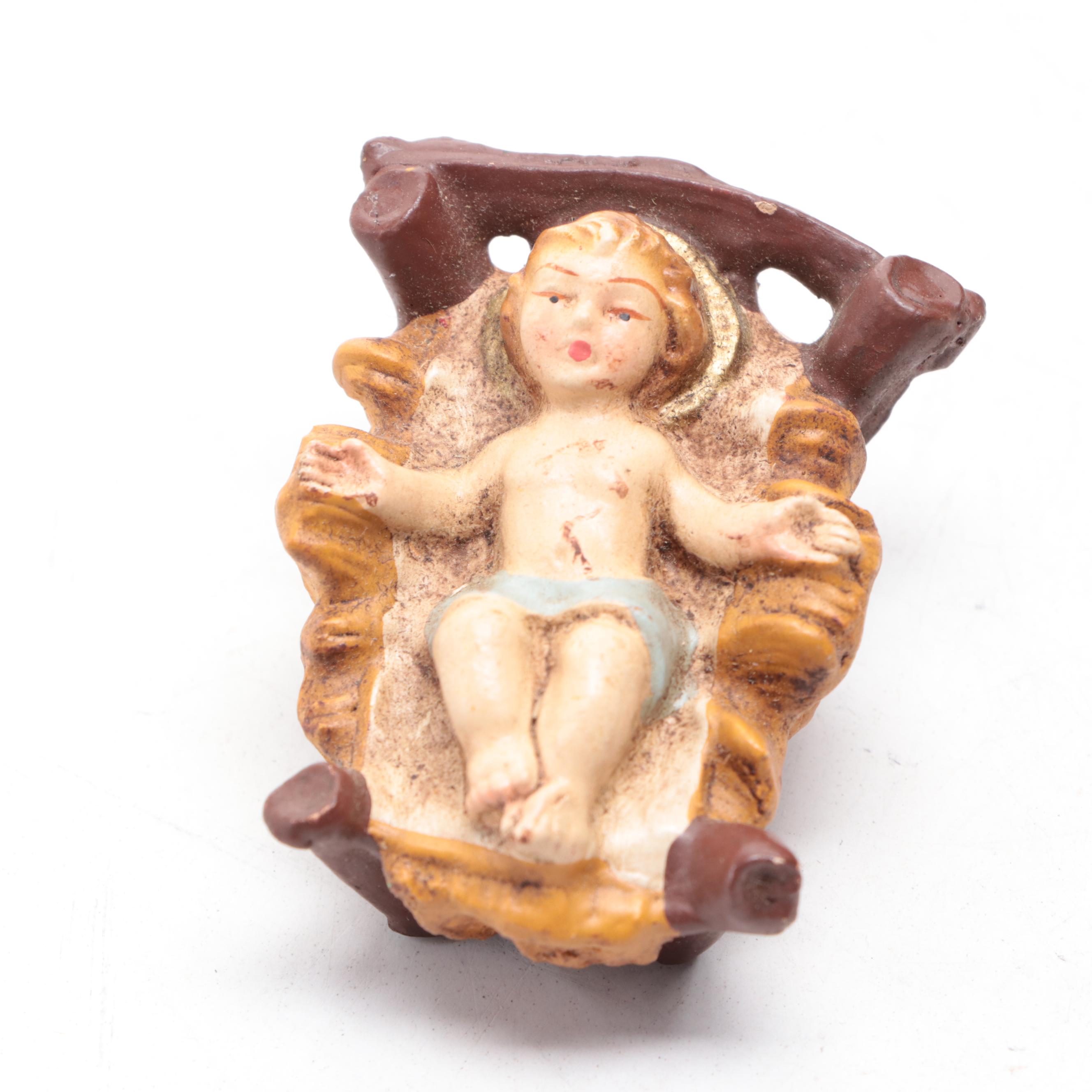 Christmas Nativity Figurines with Wood Nativity Backdrop