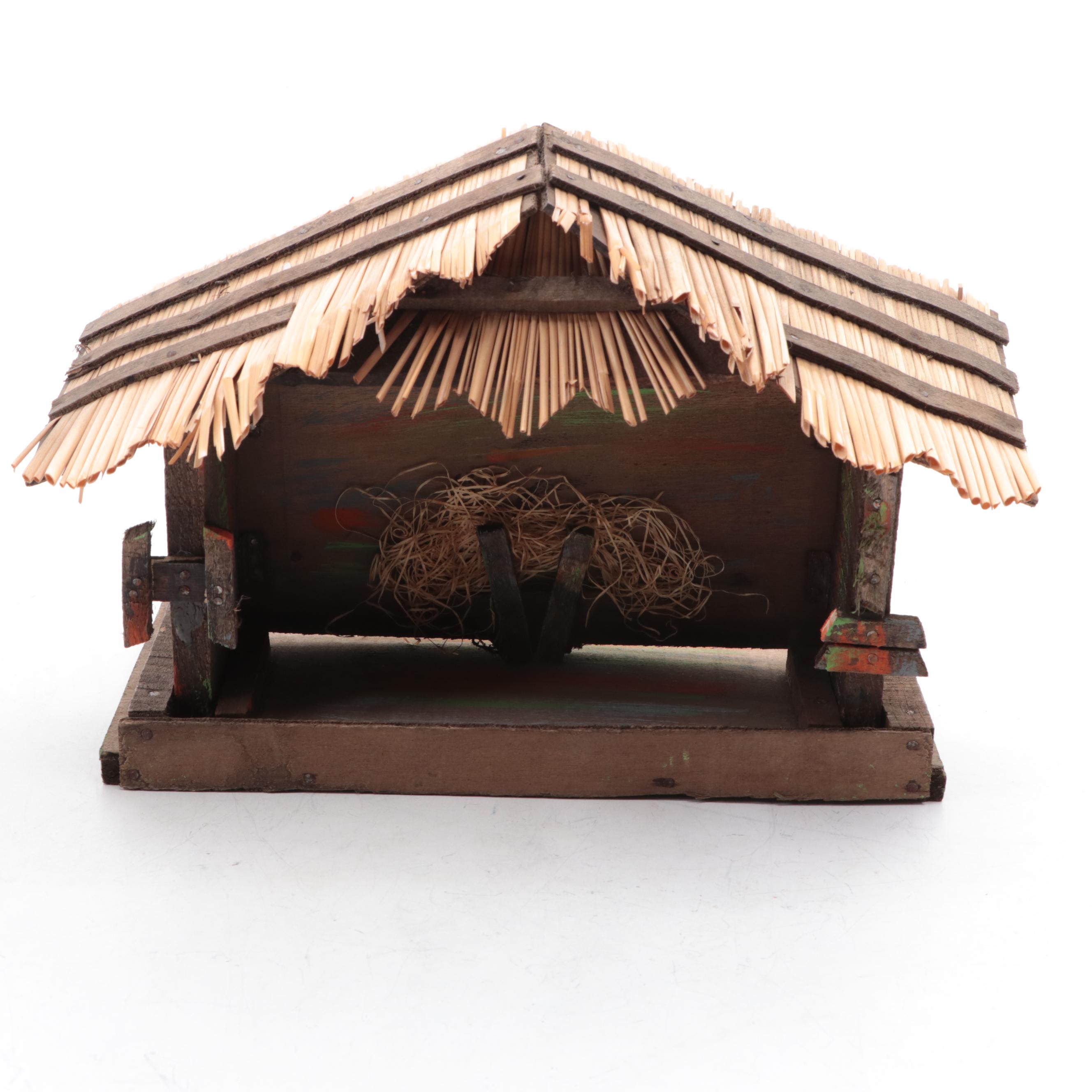 Christmas Nativity Figurines with Wood Nativity Backdrop