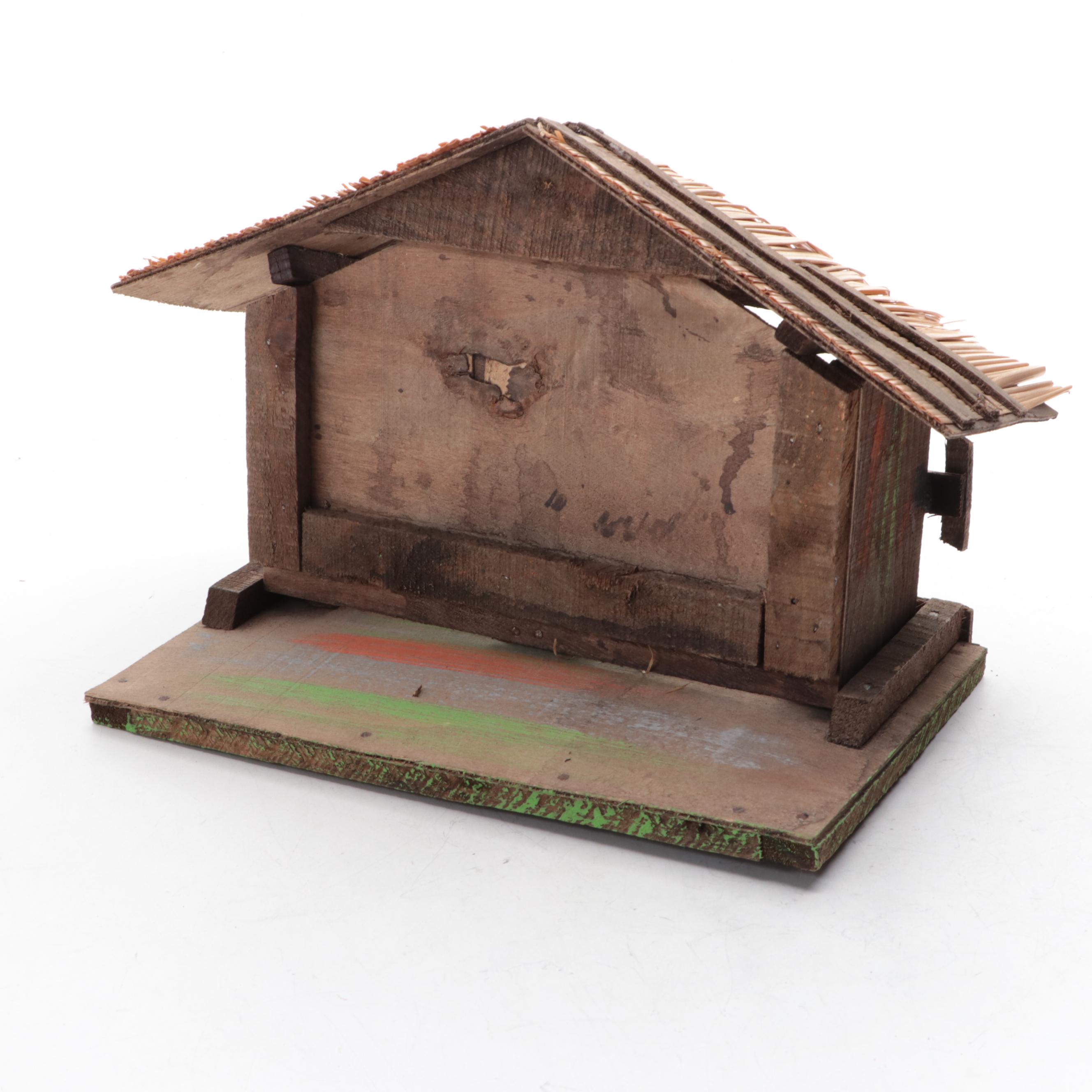 Christmas Nativity Figurines with Wood Nativity Backdrop