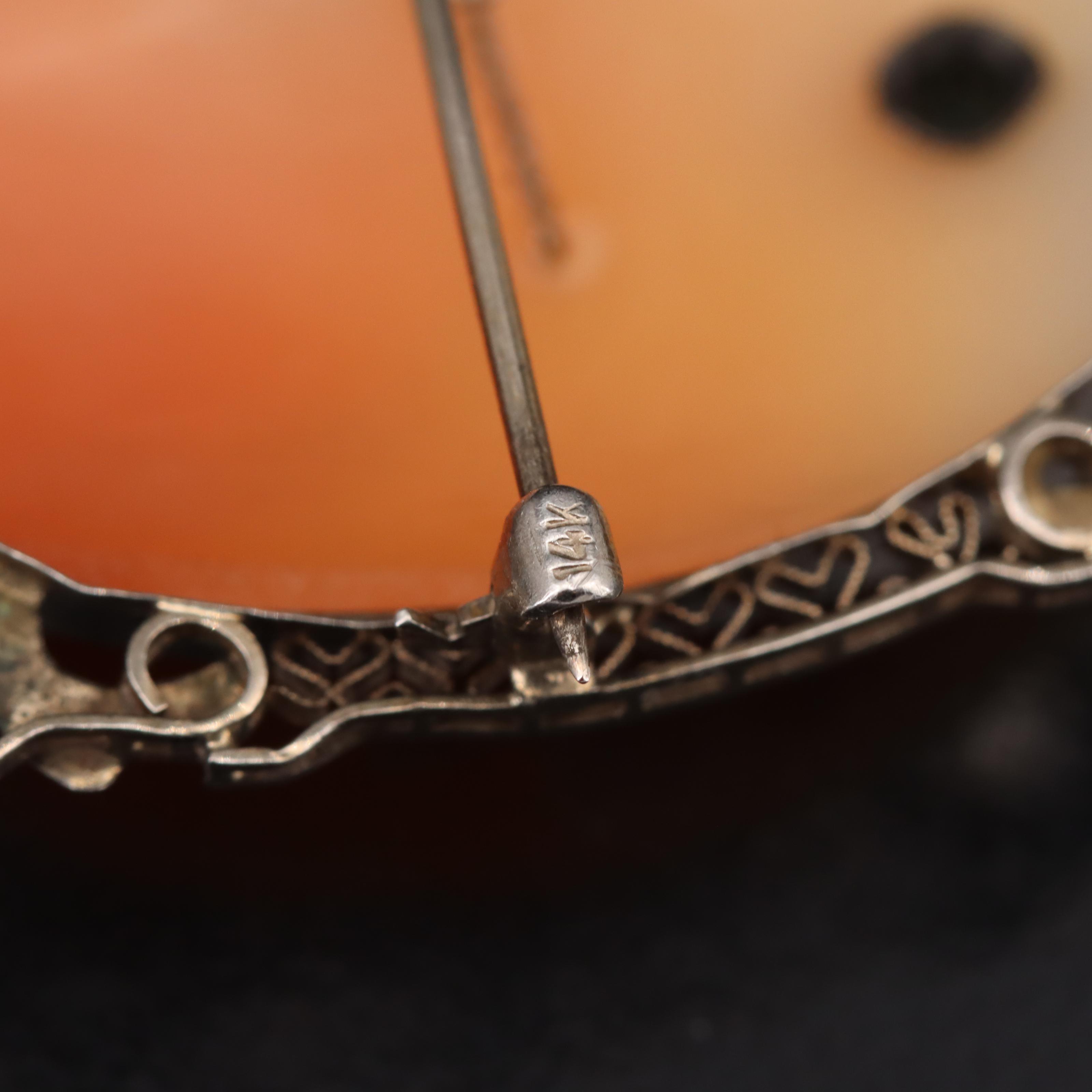 Antique 14K Shell and Diamond Cameo Habillé Converter Brooch