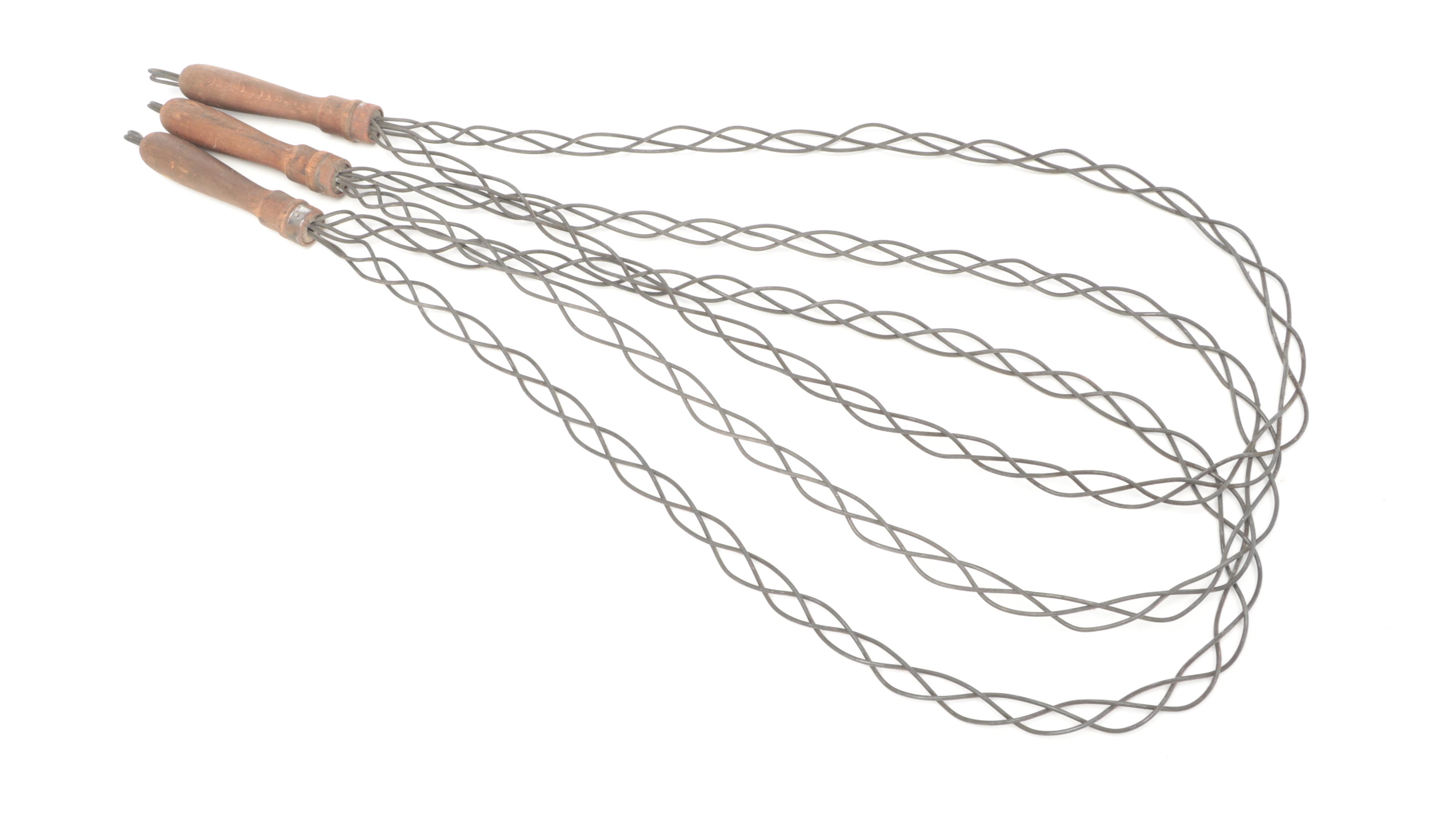 Primitive Wooden Handle Wire Rug Beaters, Early to Mid-20th Century